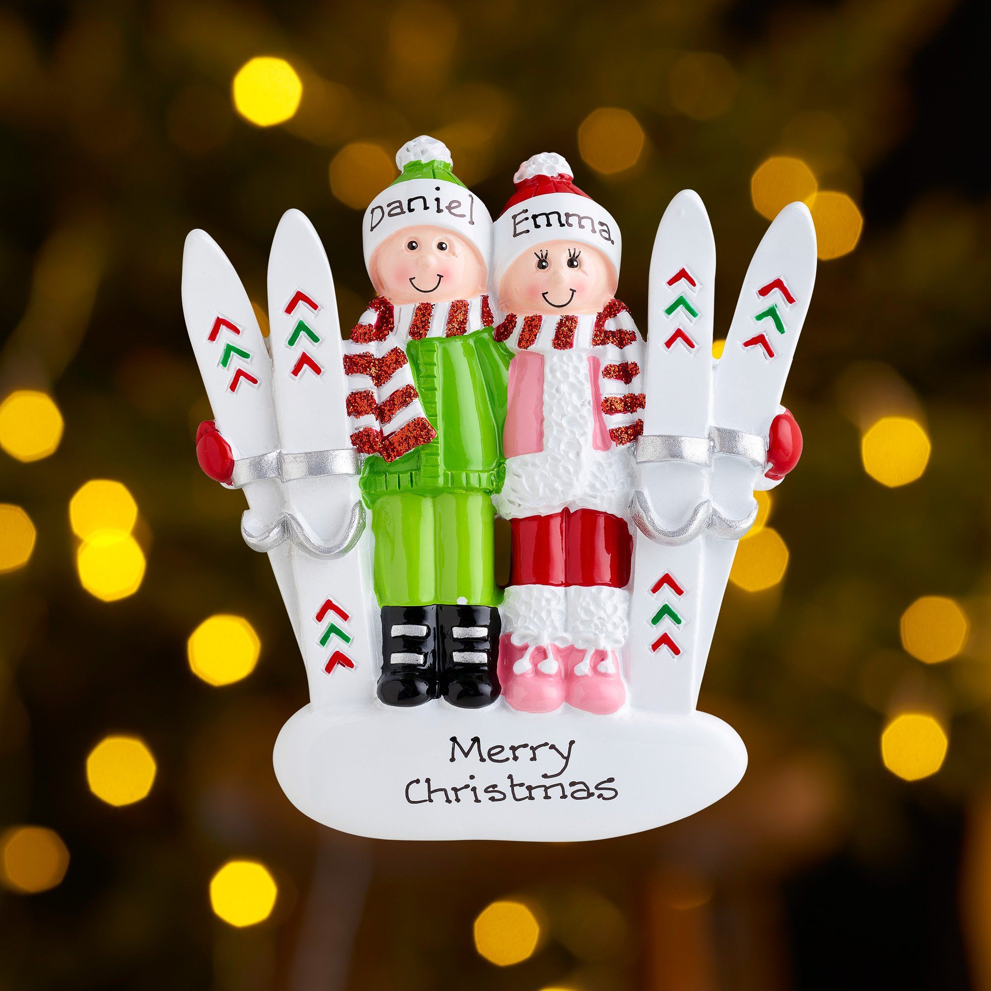 Christmas Ornament - Personalised Family Christmas Tree Decoration Ornament - Snow Ski Couple