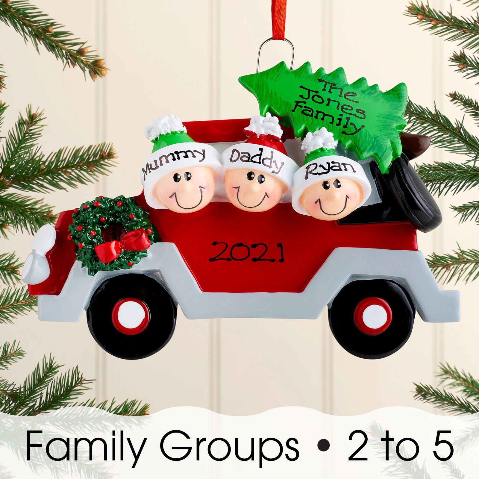 Christmas Ornament - Personalised Family Christmas Xmas Tree Decoration Ornament - Car Family