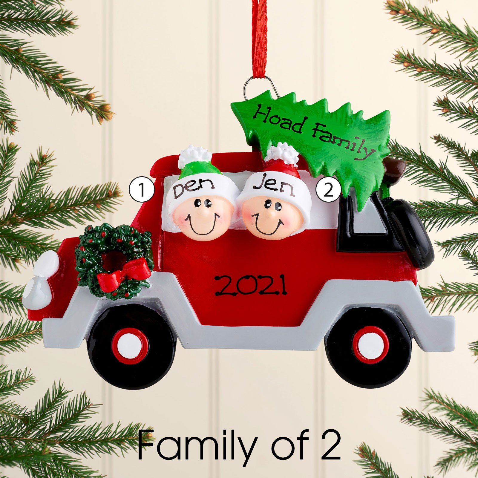 Christmas Ornament - Personalised Family Christmas Xmas Tree Decoration Ornament - Car Family