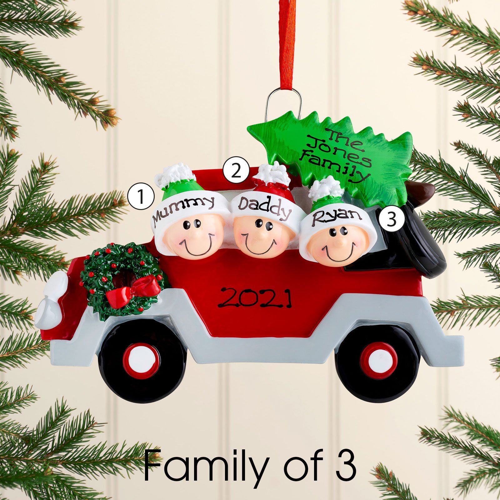Christmas Ornament - Personalised Family Christmas Xmas Tree Decoration Ornament - Car Family