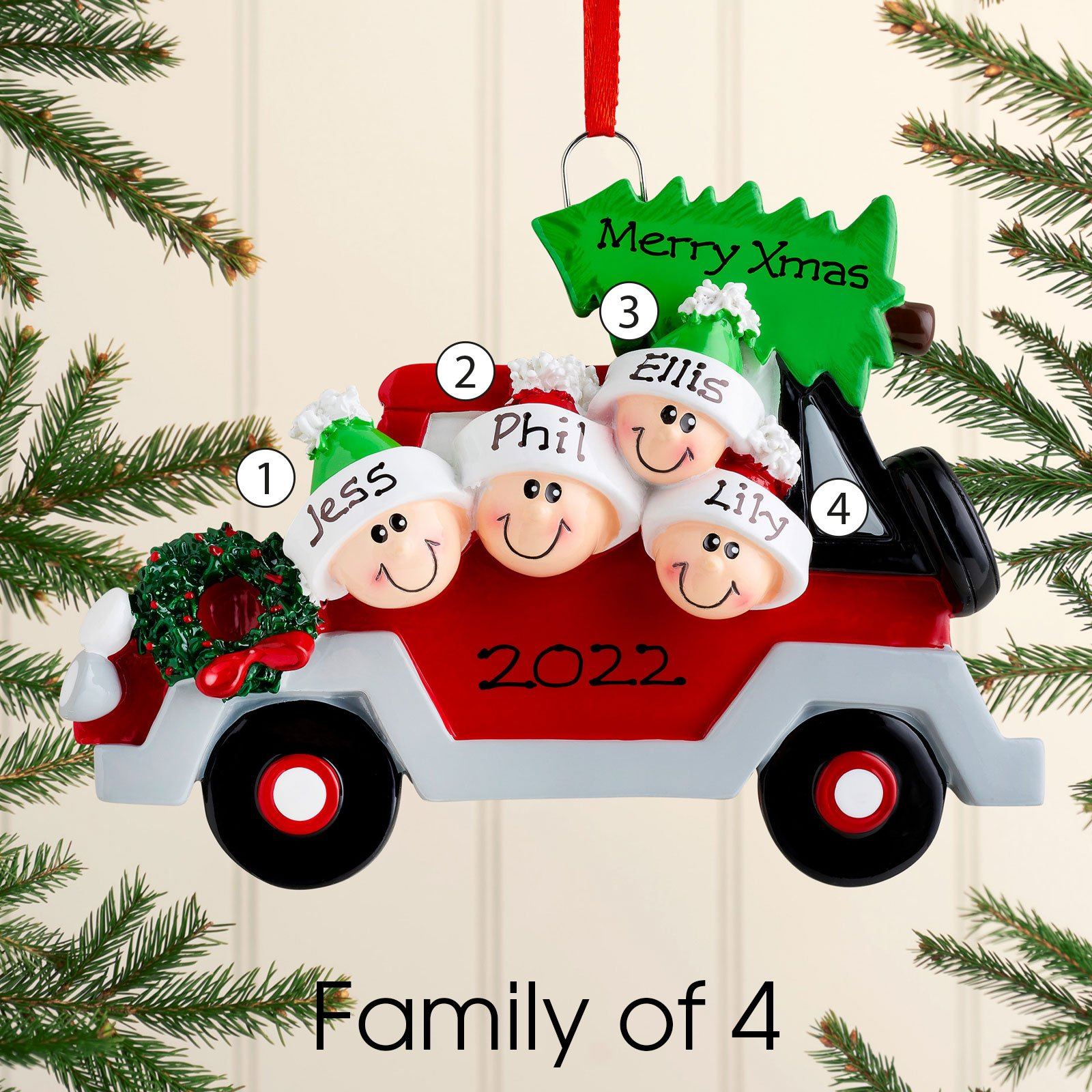 Christmas Ornament - Personalised Family Christmas Xmas Tree Decoration Ornament - Car Family