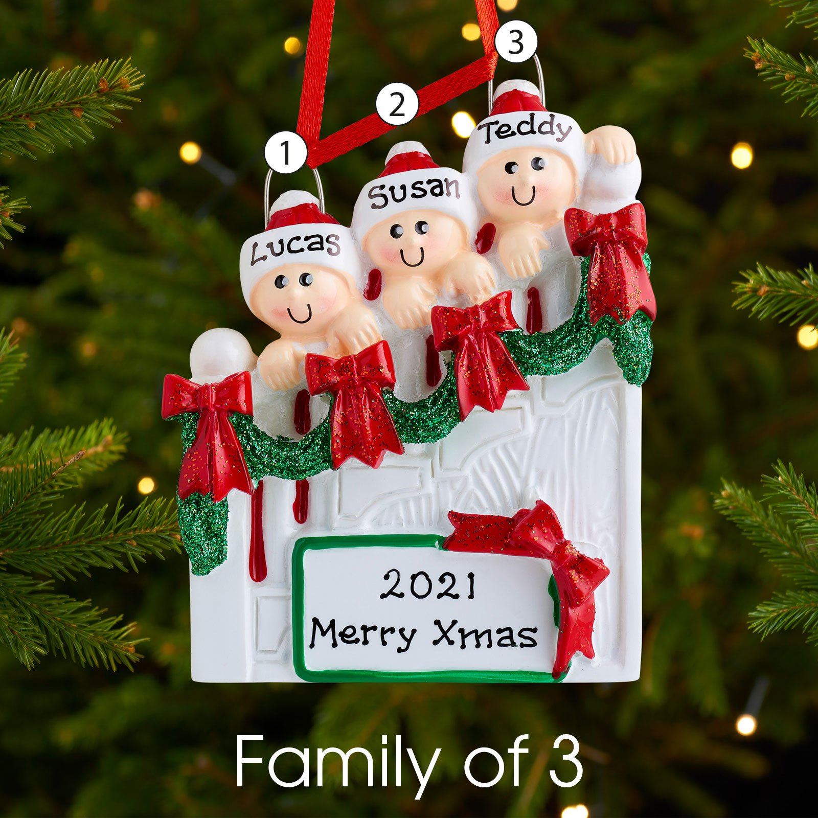 Christmas Ornament - Personalised Family Christmas Xmas Tree Decoration Ornament - Christmas Staircase Family