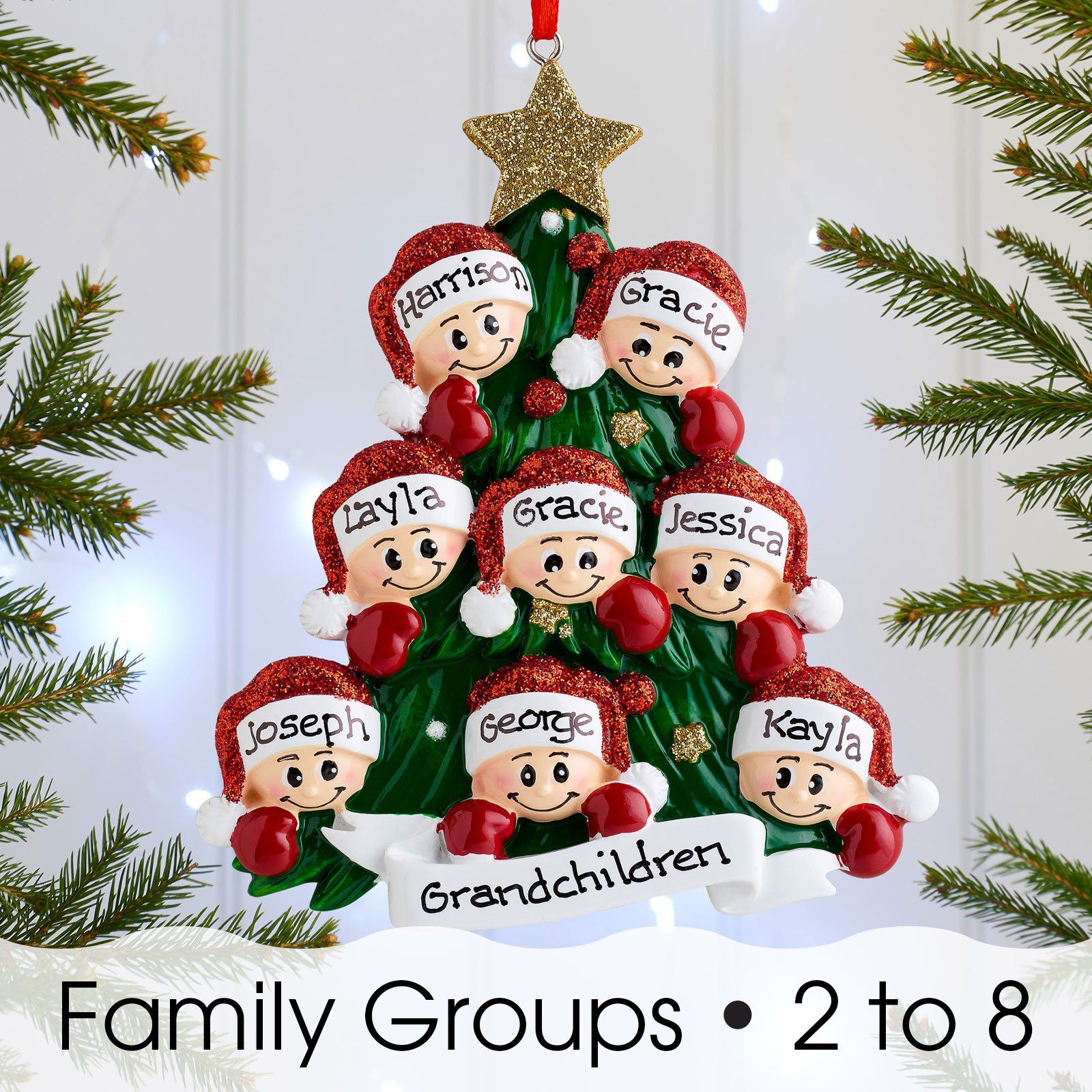 Christmas Ornament - Personalised Family Christmas Xmas Tree Decoration Ornament - Christmas Tree With Faces