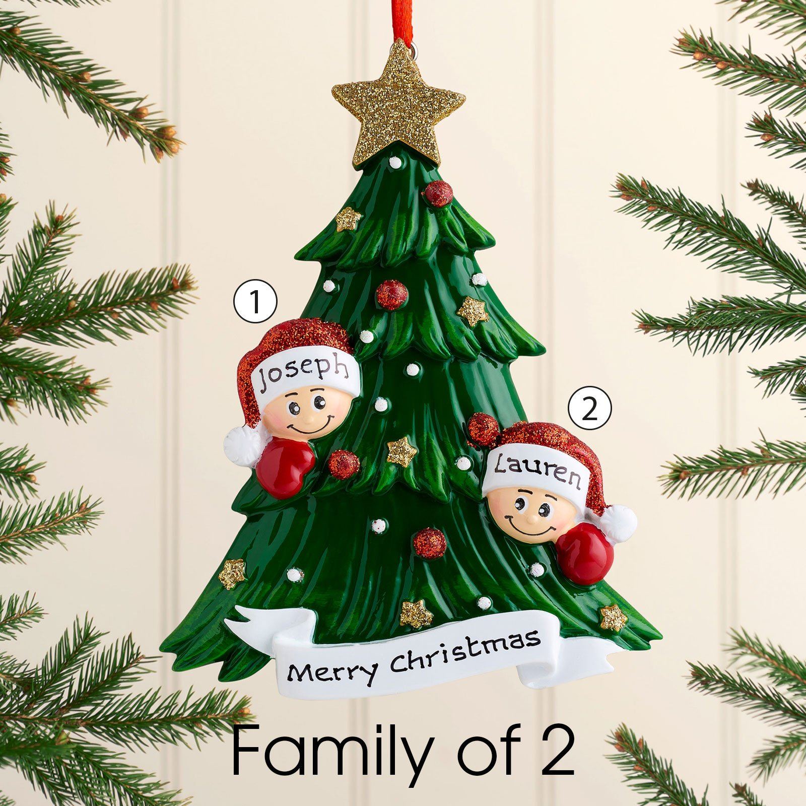 Christmas Ornament - Personalised Family Christmas Xmas Tree Decoration Ornament - Christmas Tree With Faces