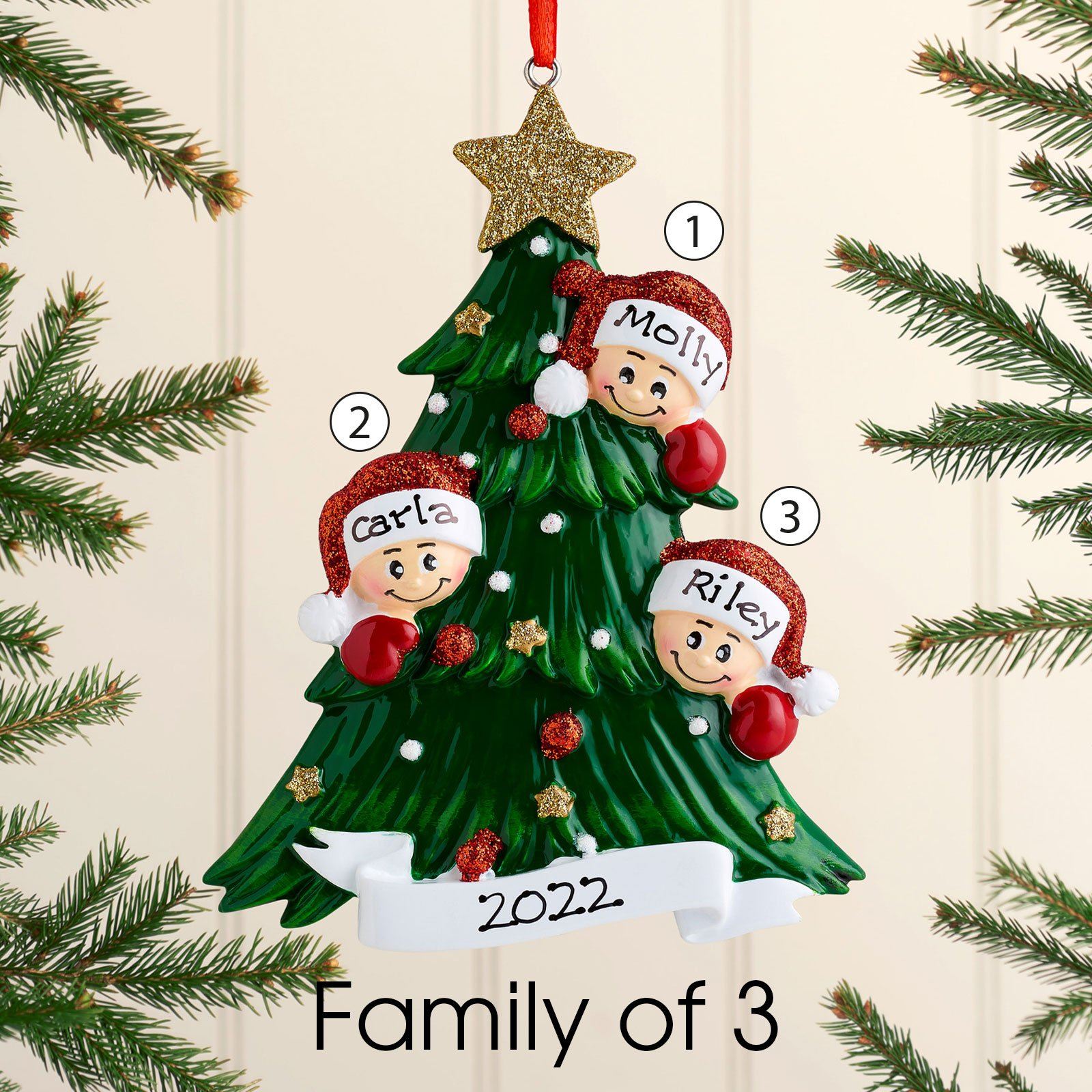 Christmas Ornament - Personalised Family Christmas Xmas Tree Decoration Ornament - Christmas Tree With Faces