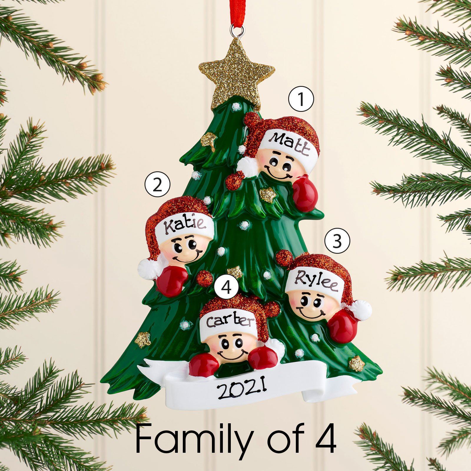 Christmas Ornament - Personalised Family Christmas Xmas Tree Decoration Ornament - Christmas Tree With Faces