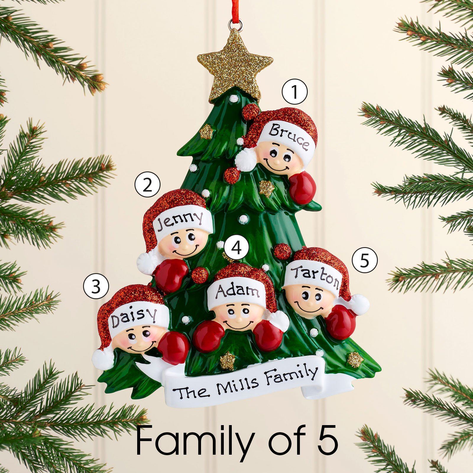 Christmas Ornament - Personalised Family Christmas Xmas Tree Decoration Ornament - Christmas Tree With Faces