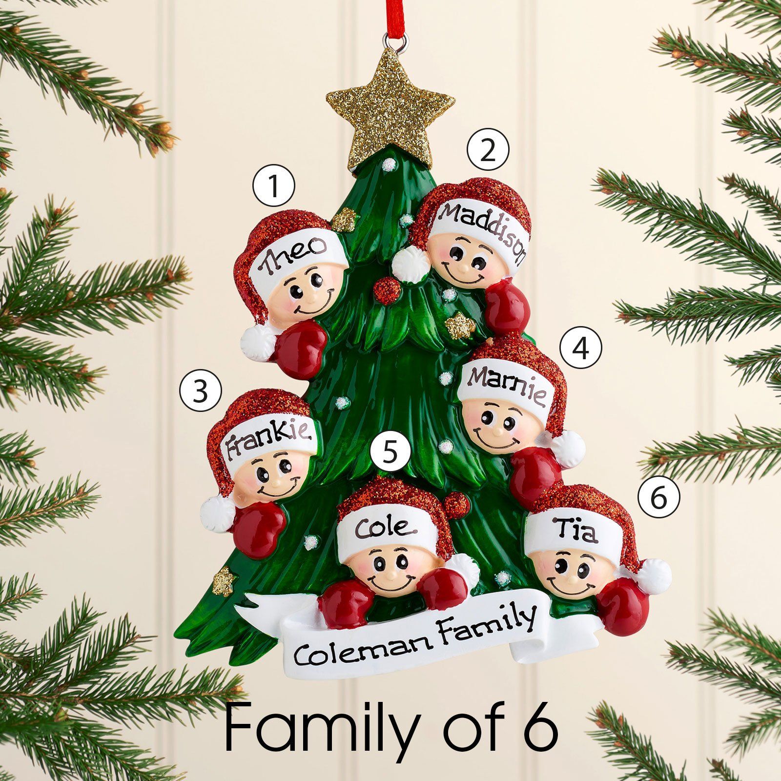 Christmas Ornament - Personalised Family Christmas Xmas Tree Decoration Ornament - Christmas Tree With Faces