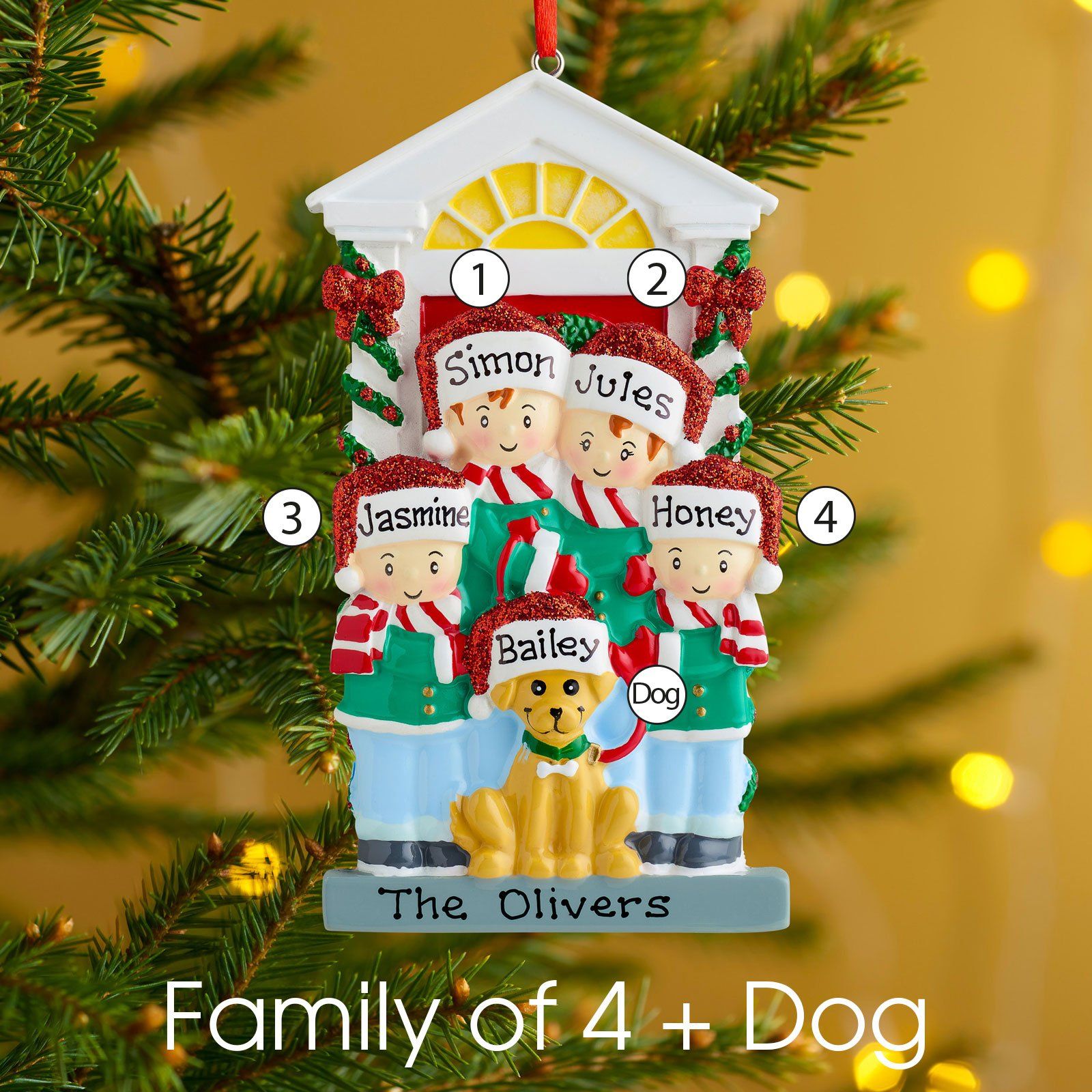 Christmas Ornament - Personalised Family Christmas Xmas Tree Decoration Ornament - Family With Dog