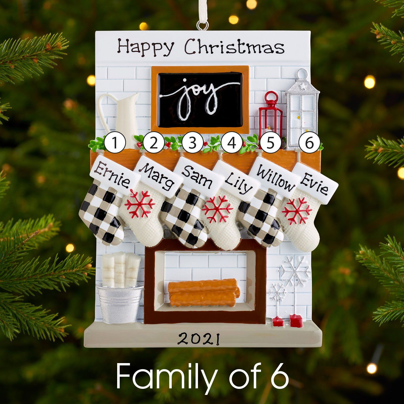 Christmas Ornament - Personalised Family Christmas Xmas Tree Decoration Ornament - Fireplace Family