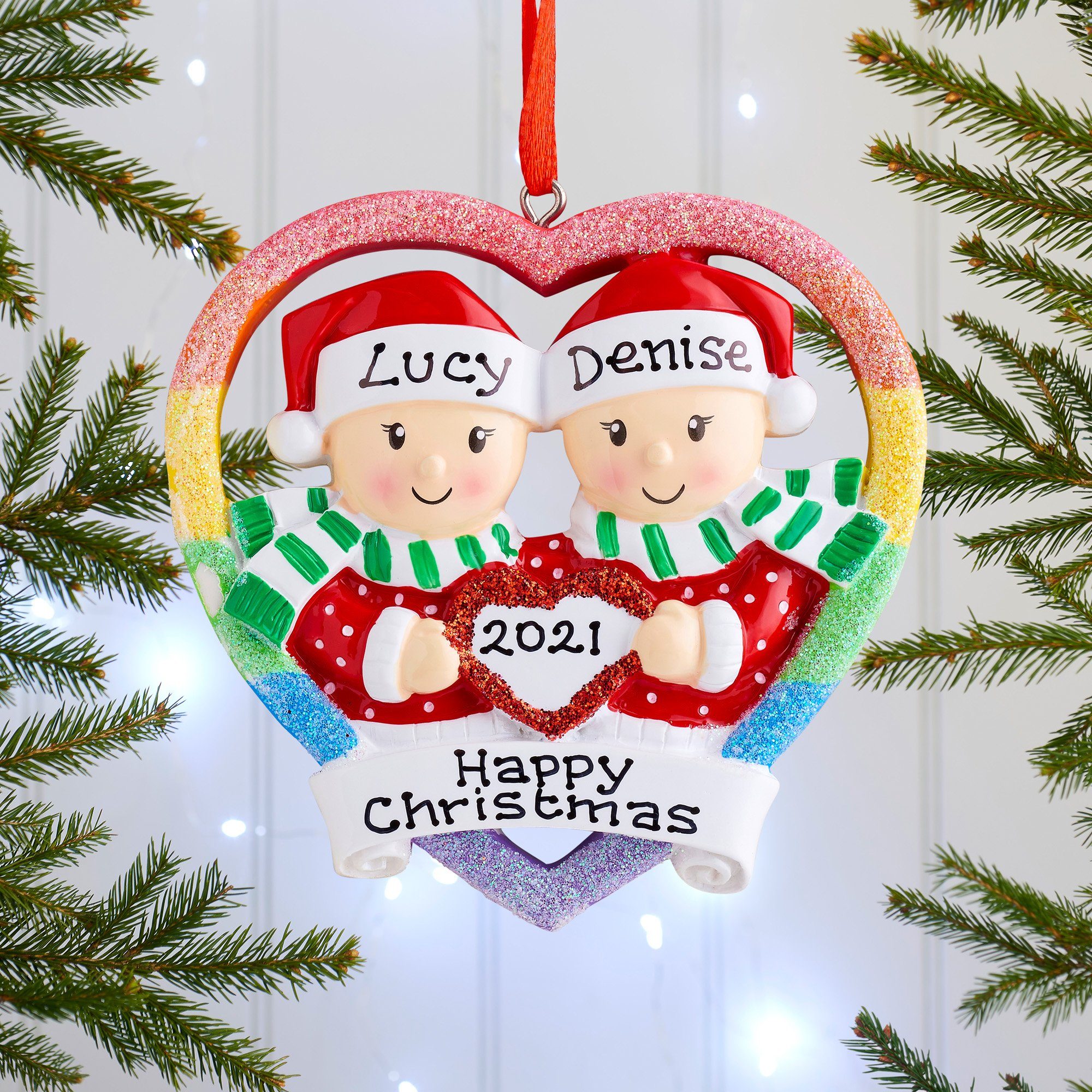 Christmas Ornament - Personalised Family Christmas Xmas Tree Decoration Ornament - Gay Couple