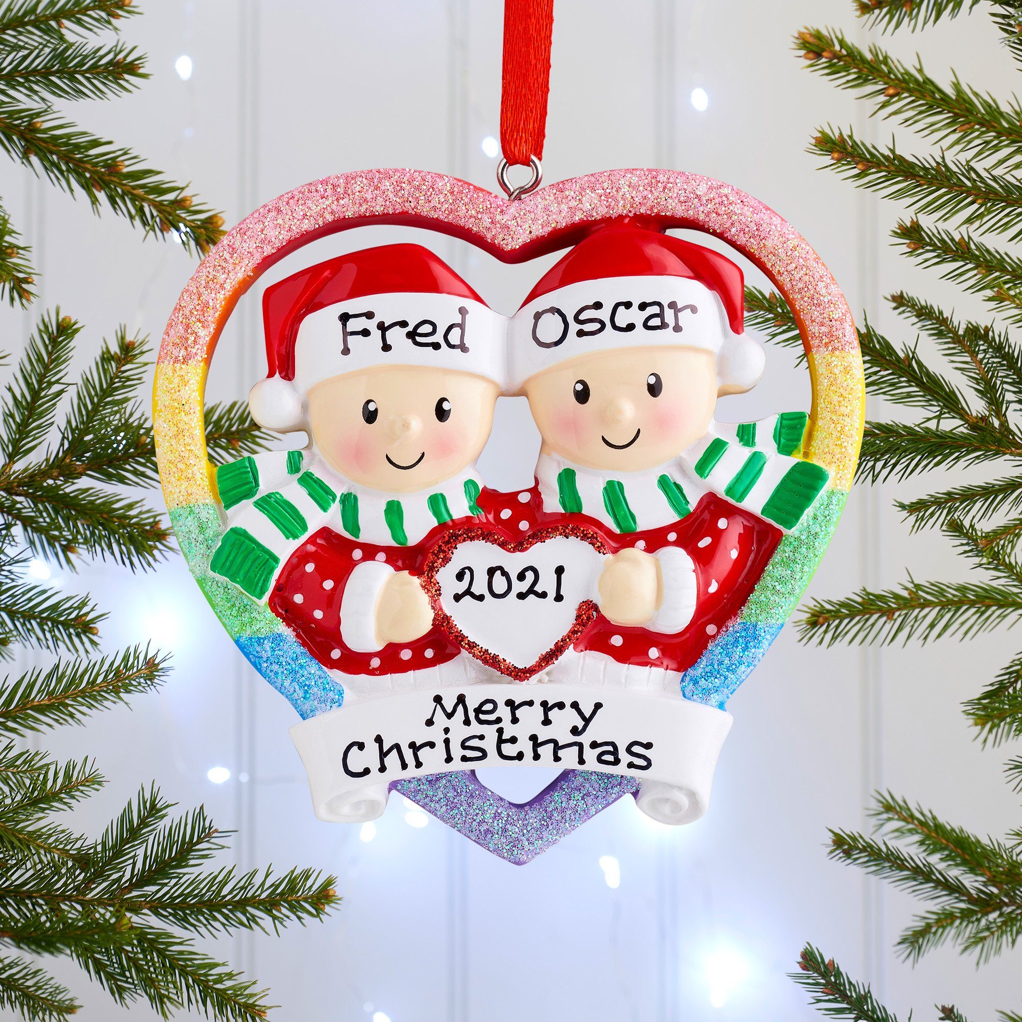Christmas Ornament - Personalised Family Christmas Xmas Tree Decoration Ornament - Gay Couple
