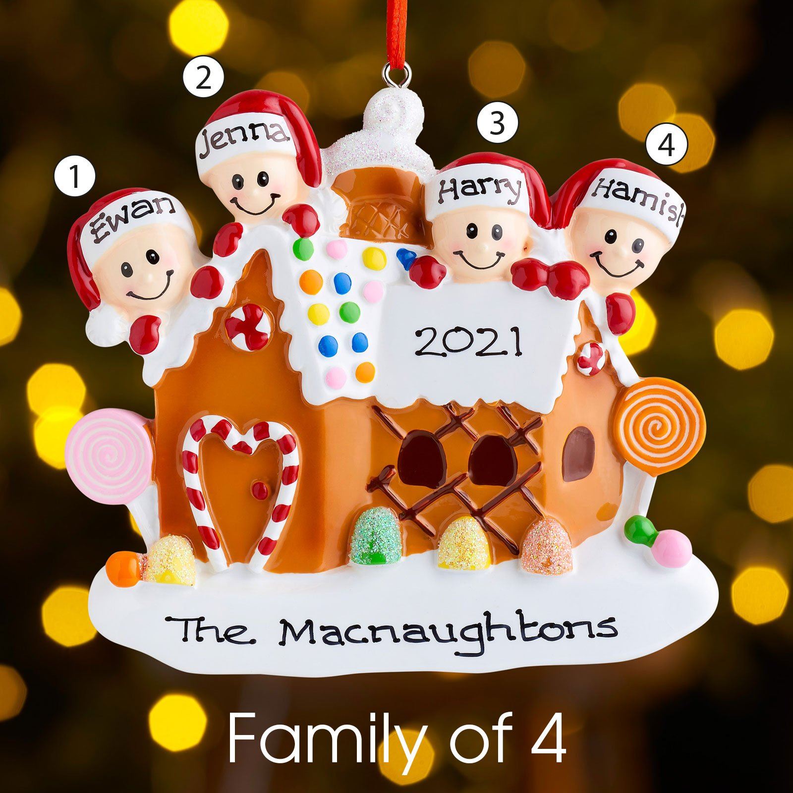 Christmas Ornament - Personalised Family Christmas Xmas Tree Decoration Ornament - Gingerbread House Family