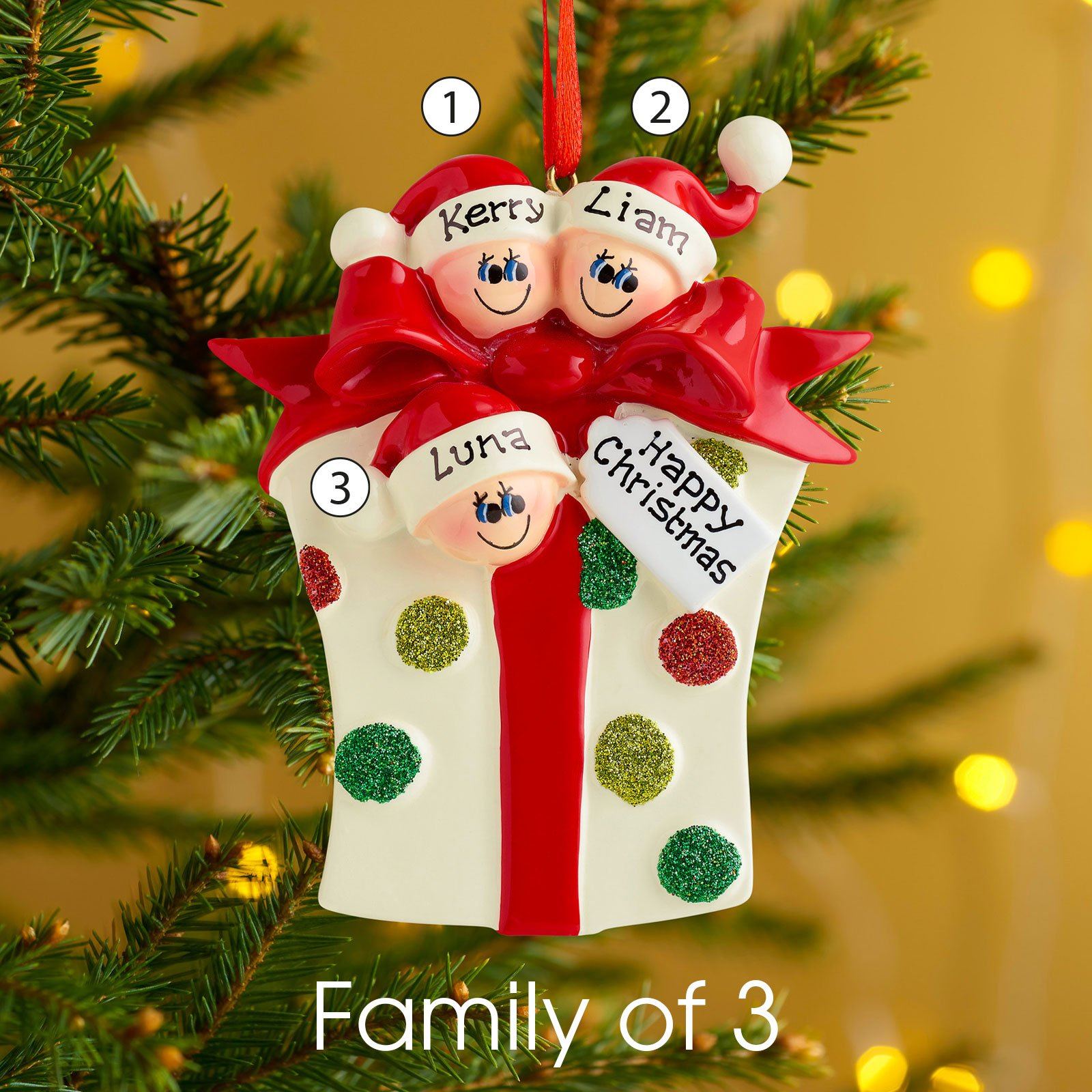 Christmas Ornament - Personalised Family Christmas Xmas Tree Decoration Ornament - Glitter Gift Family