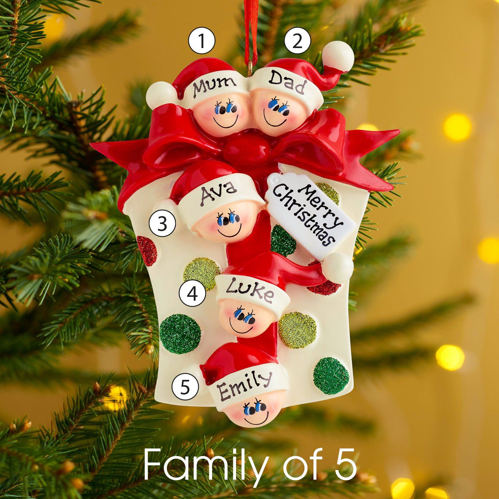 Christmas Ornament - Personalised Family Christmas Xmas Tree Decoration Ornament - Glitter Gift Family