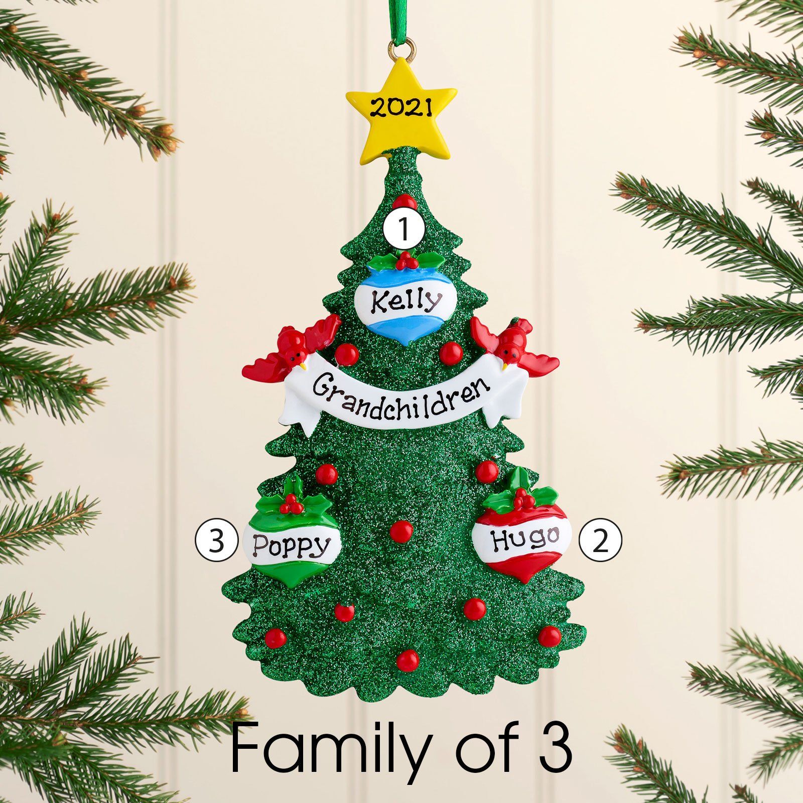 Christmas Ornament - Personalised Family Christmas Xmas Tree Decoration Ornament - Green Tree Family