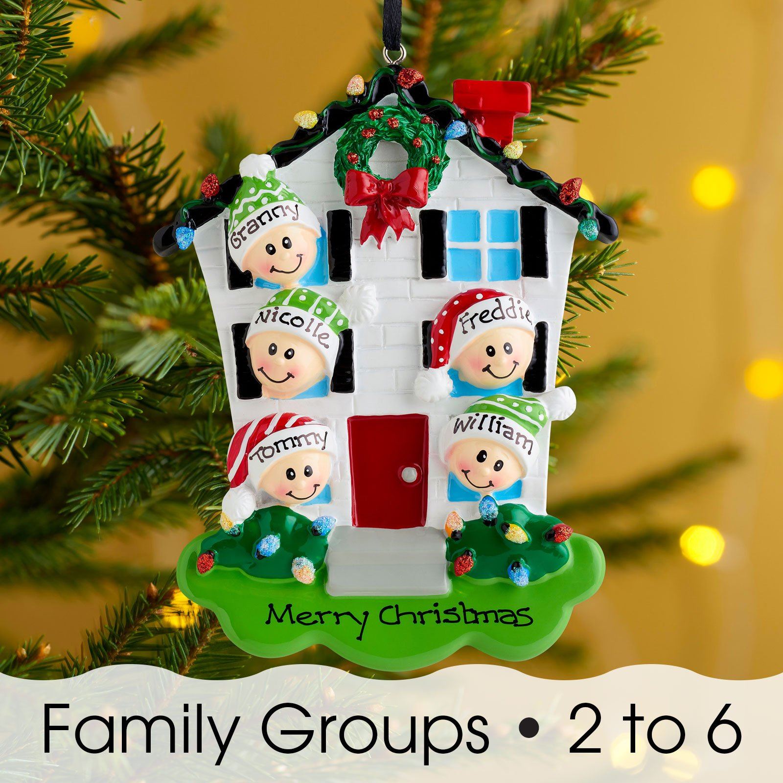 Christmas Ornament - Personalised Family Christmas Xmas Tree Decoration Ornament - House Family