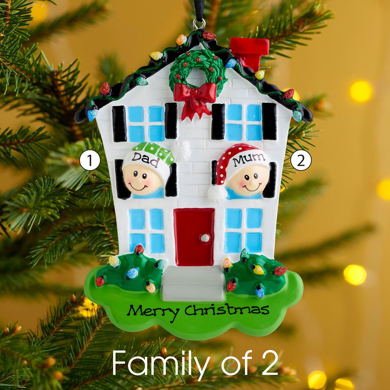 Christmas Ornament - Personalised Family Christmas Xmas Tree Decoration Ornament - House Family