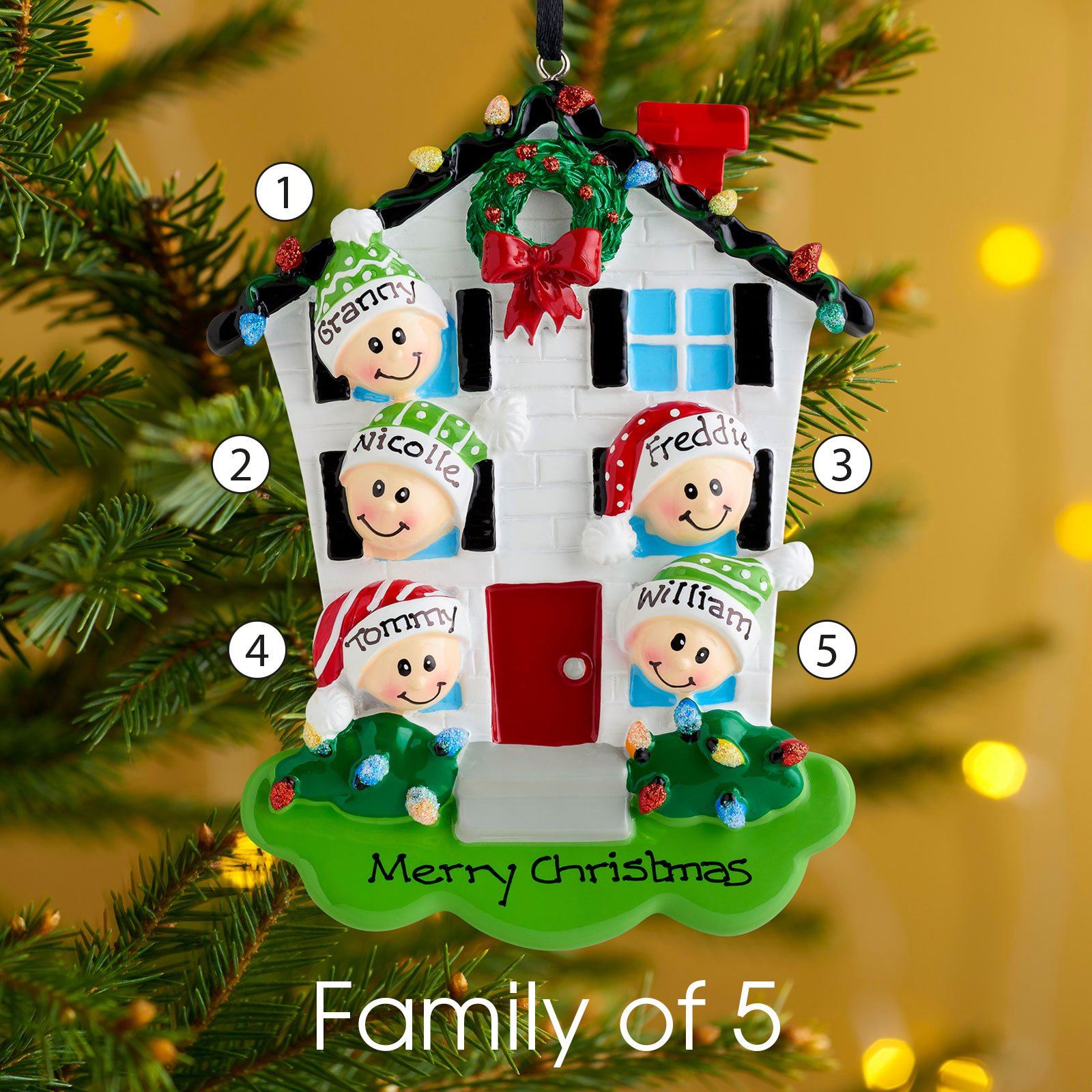 Christmas Ornament - Personalised Family Christmas Xmas Tree Decoration Ornament - House Family