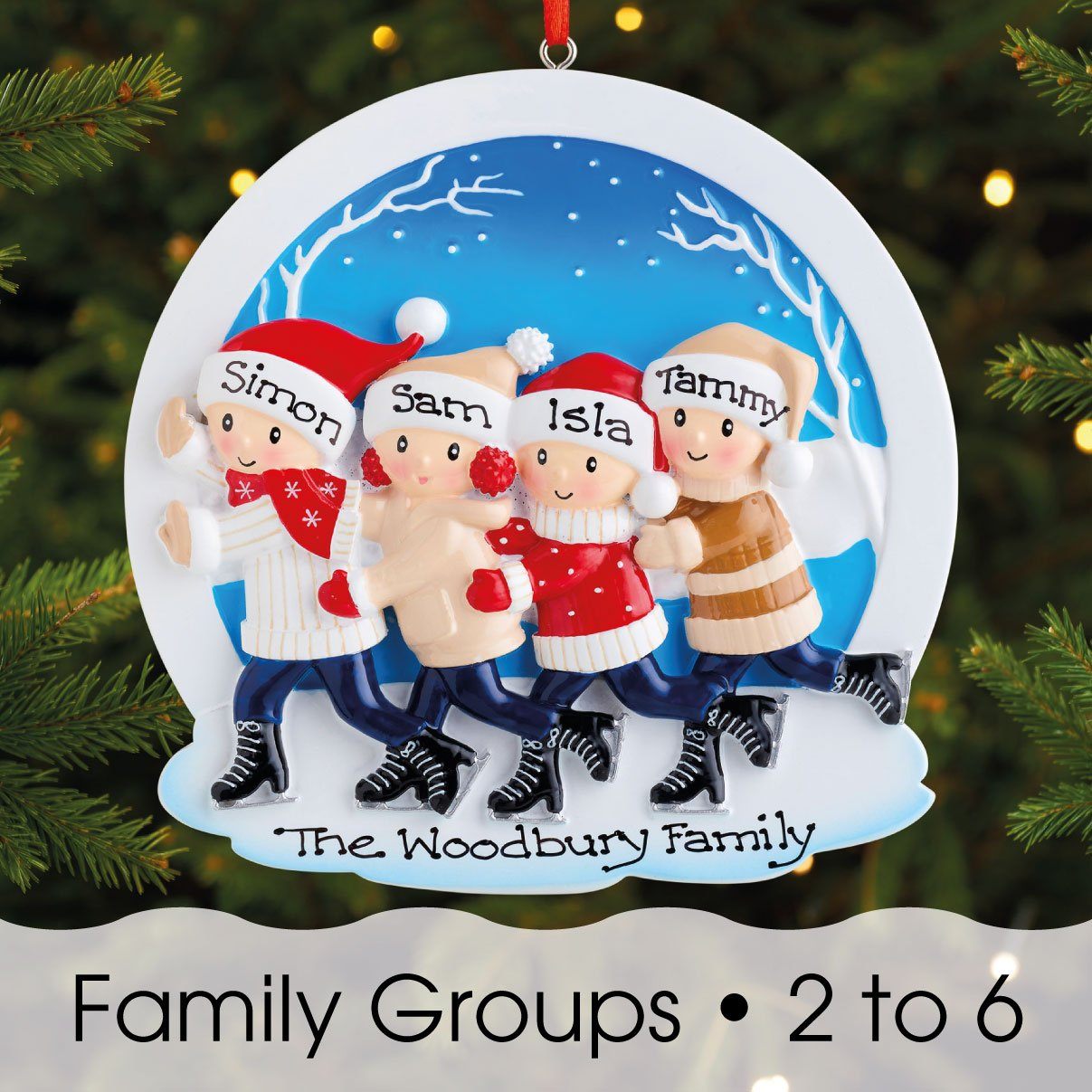 Christmas Ornament - Personalised Family Christmas Xmas Tree Decoration Ornament - Ice Skating Family