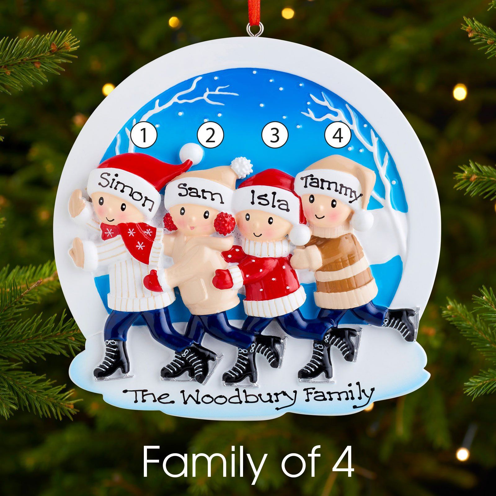 Christmas Ornament - Personalised Family Christmas Xmas Tree Decoration Ornament - Ice Skating Family