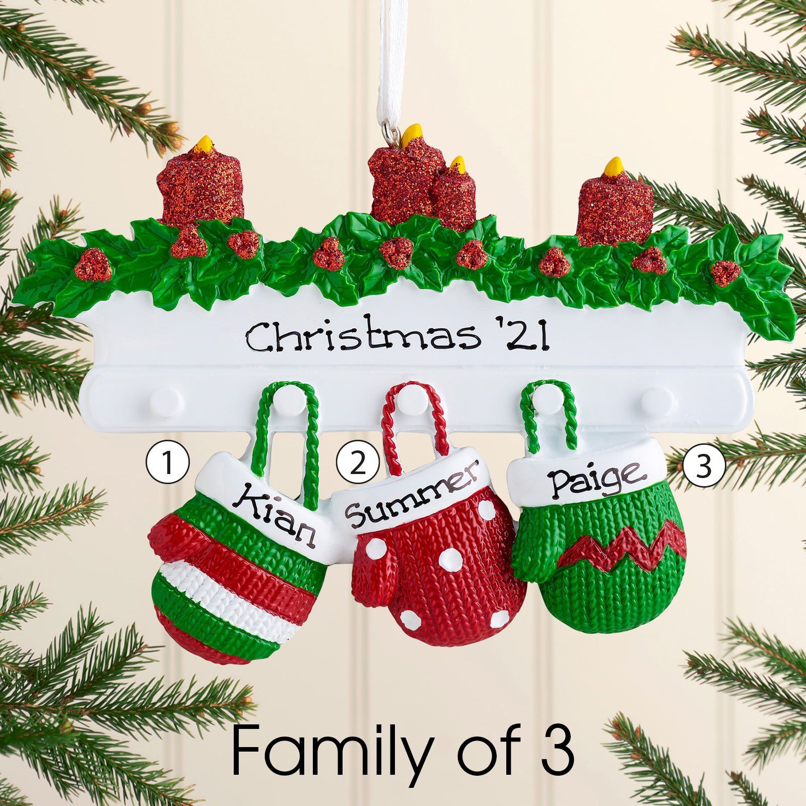 Christmas Ornament - Personalised Family Christmas Xmas Tree Decoration Ornament - Mittens Family