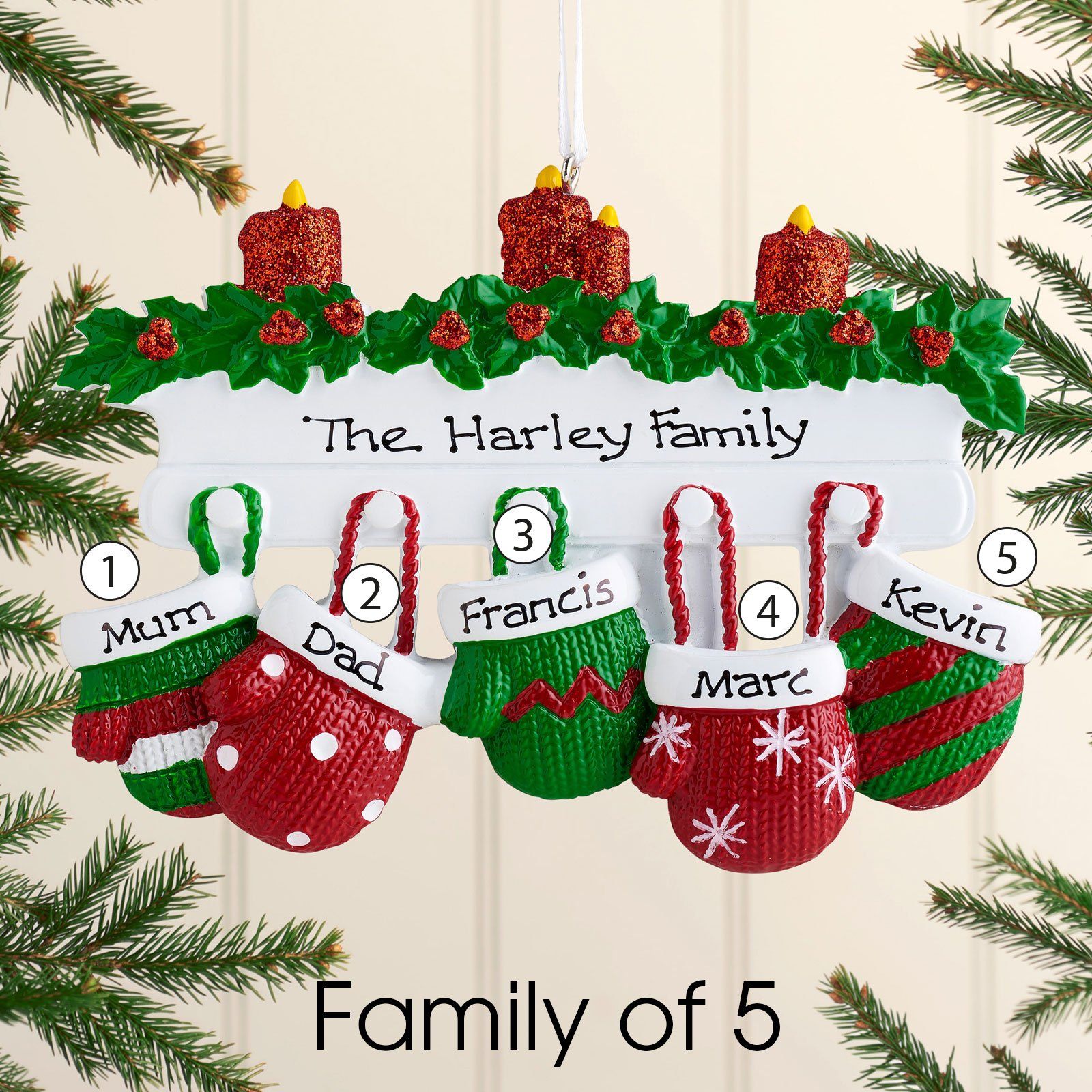 Christmas Ornament - Personalised Family Christmas Xmas Tree Decoration Ornament - Mittens Family