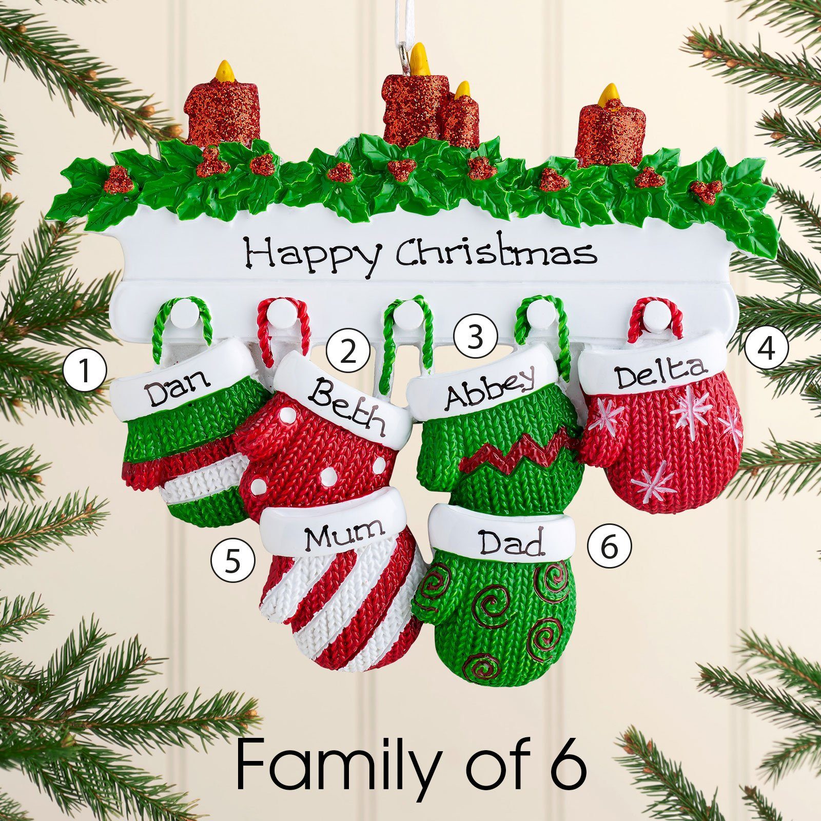 Christmas Ornament - Personalised Family Christmas Xmas Tree Decoration Ornament - Mittens Family