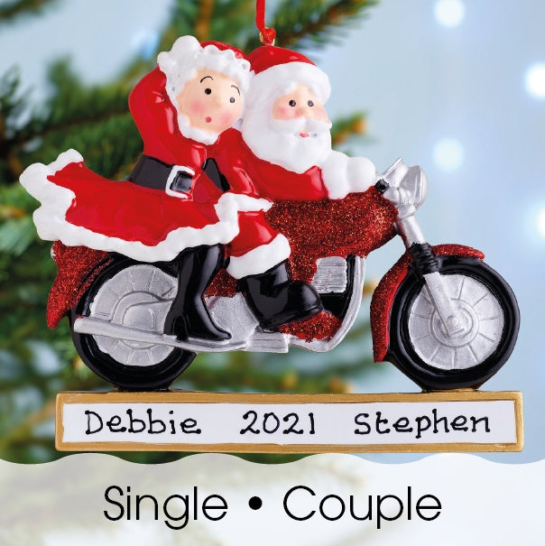 Christmas Ornament - Personalised Family Christmas Xmas Tree Decoration Ornament - Motorbike Single/Couple