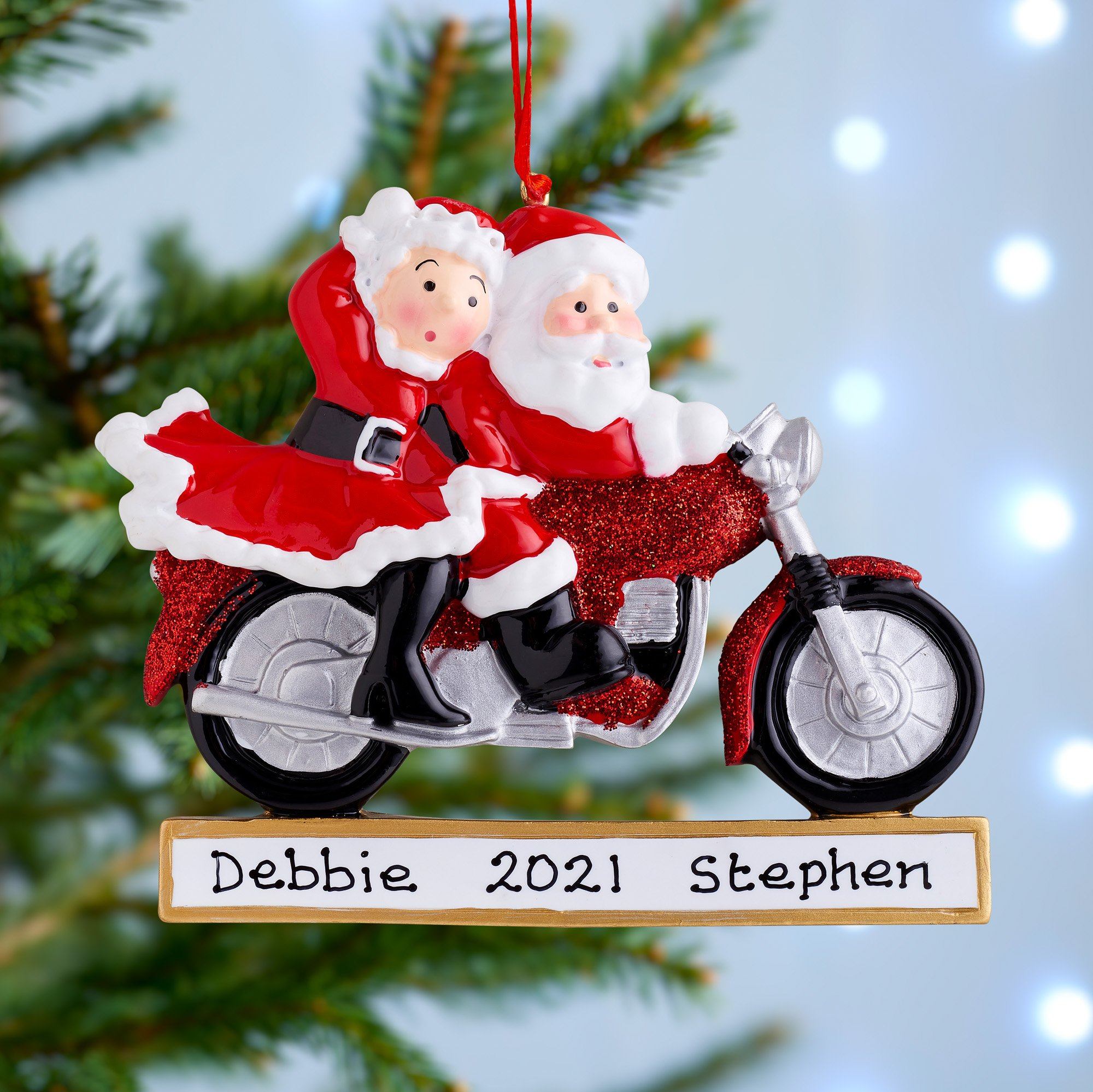 Christmas Ornament - Personalised Family Christmas Xmas Tree Decoration Ornament - Motorbike Single/Couple