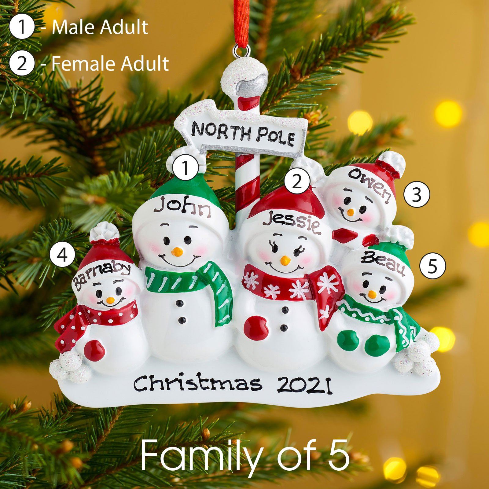 Christmas Ornament - Personalised Family Christmas Xmas Tree Decoration Ornament - North Pole Family