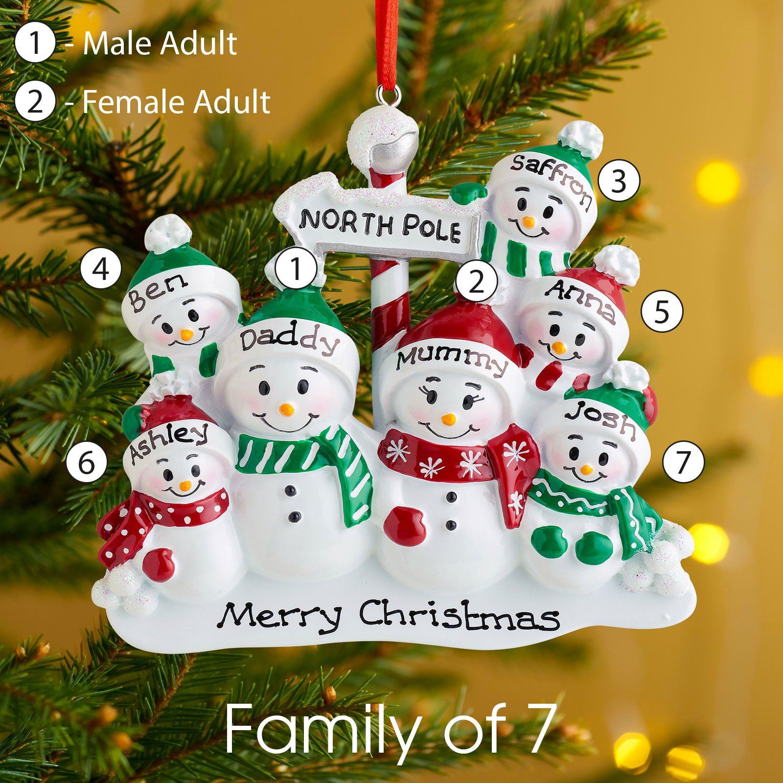 Christmas Ornament - Personalised Family Christmas Xmas Tree Decoration Ornament - North Pole Family