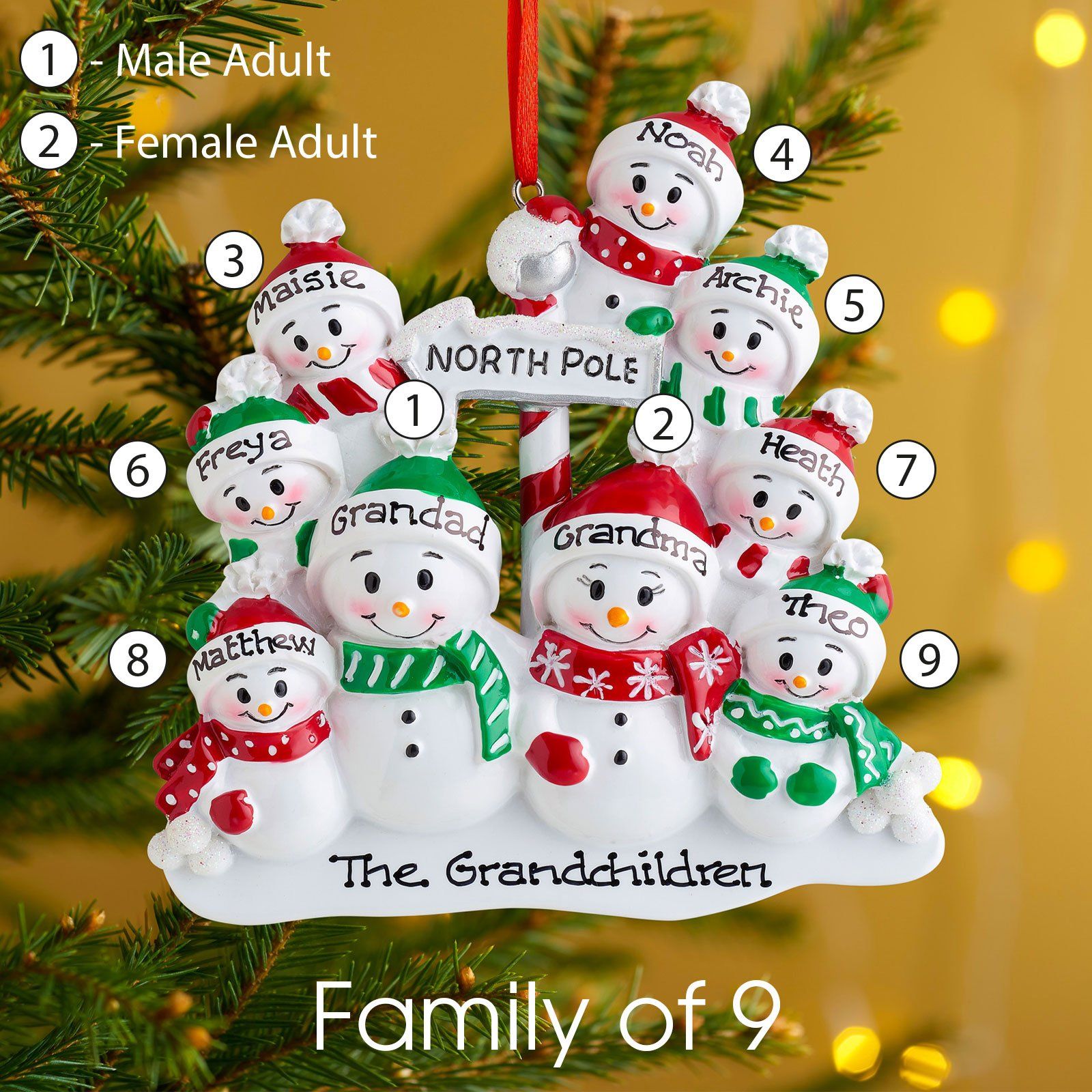 Christmas Ornament - Personalised Family Christmas Xmas Tree Decoration Ornament - North Pole Family