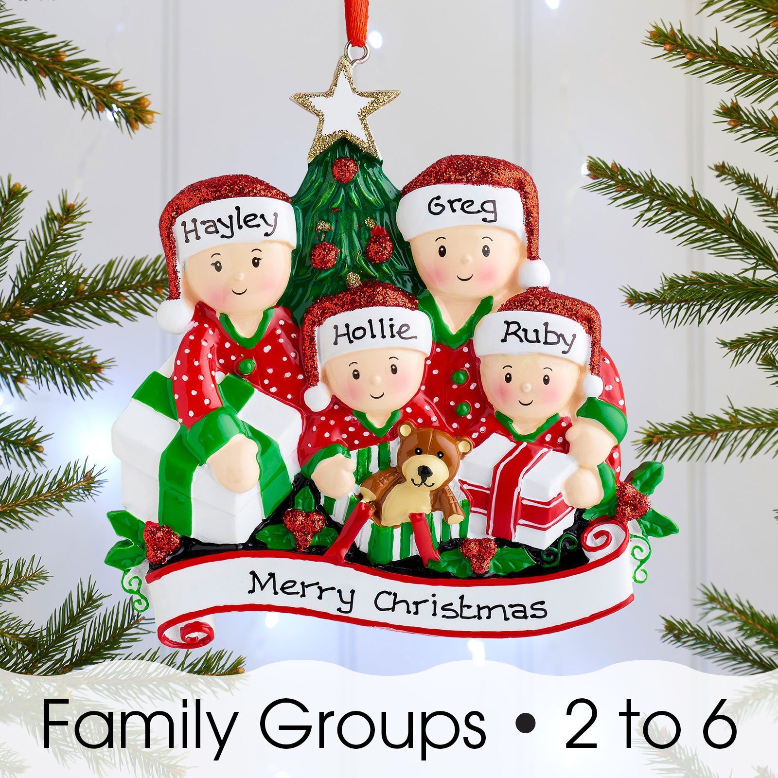 Christmas Ornament - Personalised Family Christmas Xmas Tree Decoration Ornament - Opening Presents Family