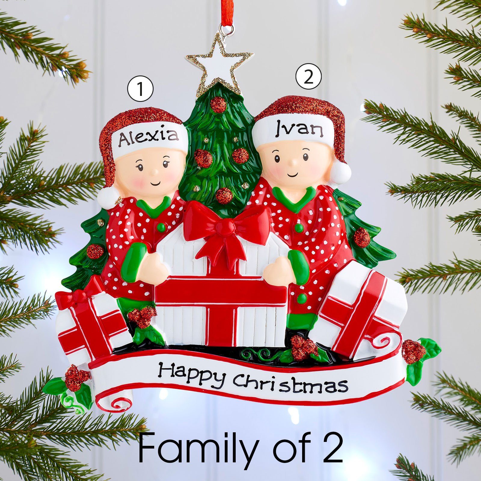 Christmas Ornament - Personalised Family Christmas Xmas Tree Decoration Ornament - Opening Presents Family