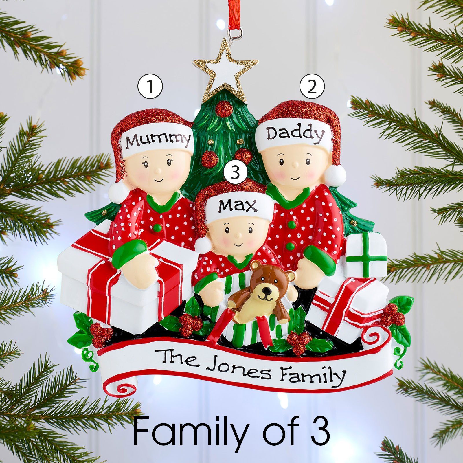 Christmas Ornament - Personalised Family Christmas Xmas Tree Decoration Ornament - Opening Presents Family