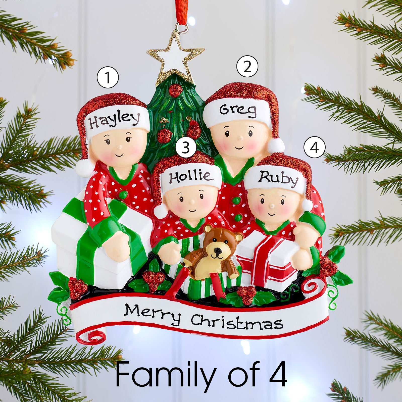 Christmas Ornament - Personalised Family Christmas Xmas Tree Decoration Ornament - Opening Presents Family