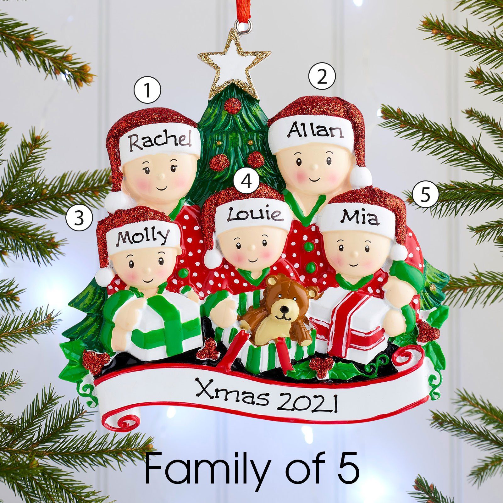 Christmas Ornament - Personalised Family Christmas Xmas Tree Decoration Ornament - Opening Presents Family