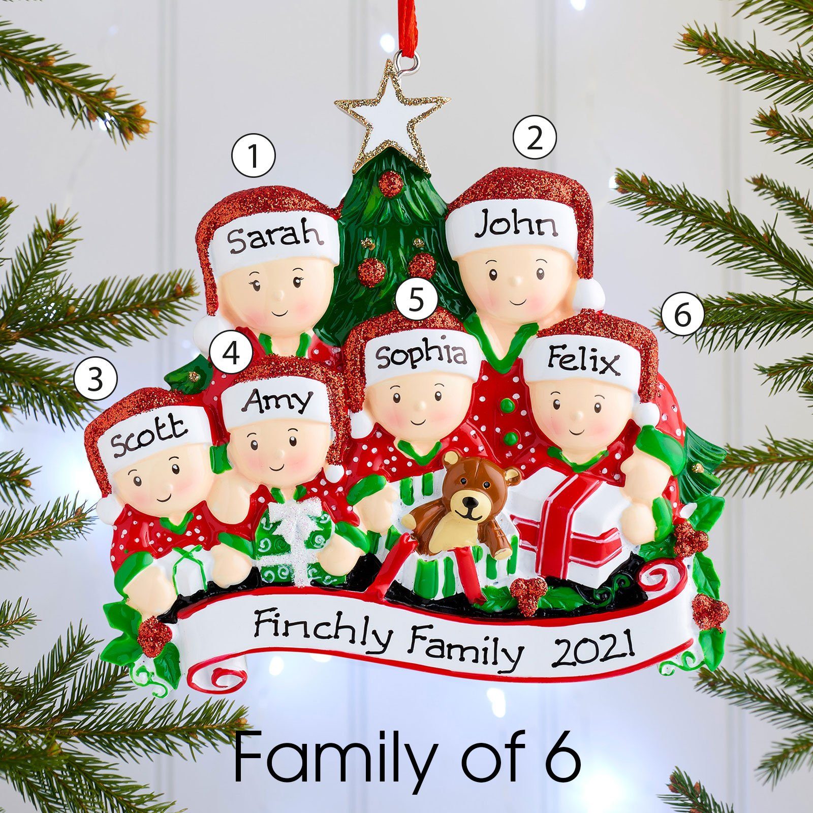 Christmas Ornament - Personalised Family Christmas Xmas Tree Decoration Ornament - Opening Presents Family