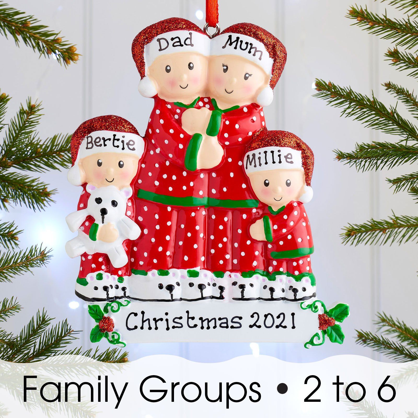 Christmas Ornament - Personalised Family Christmas Xmas Tree Decoration Ornament - Pajama Family