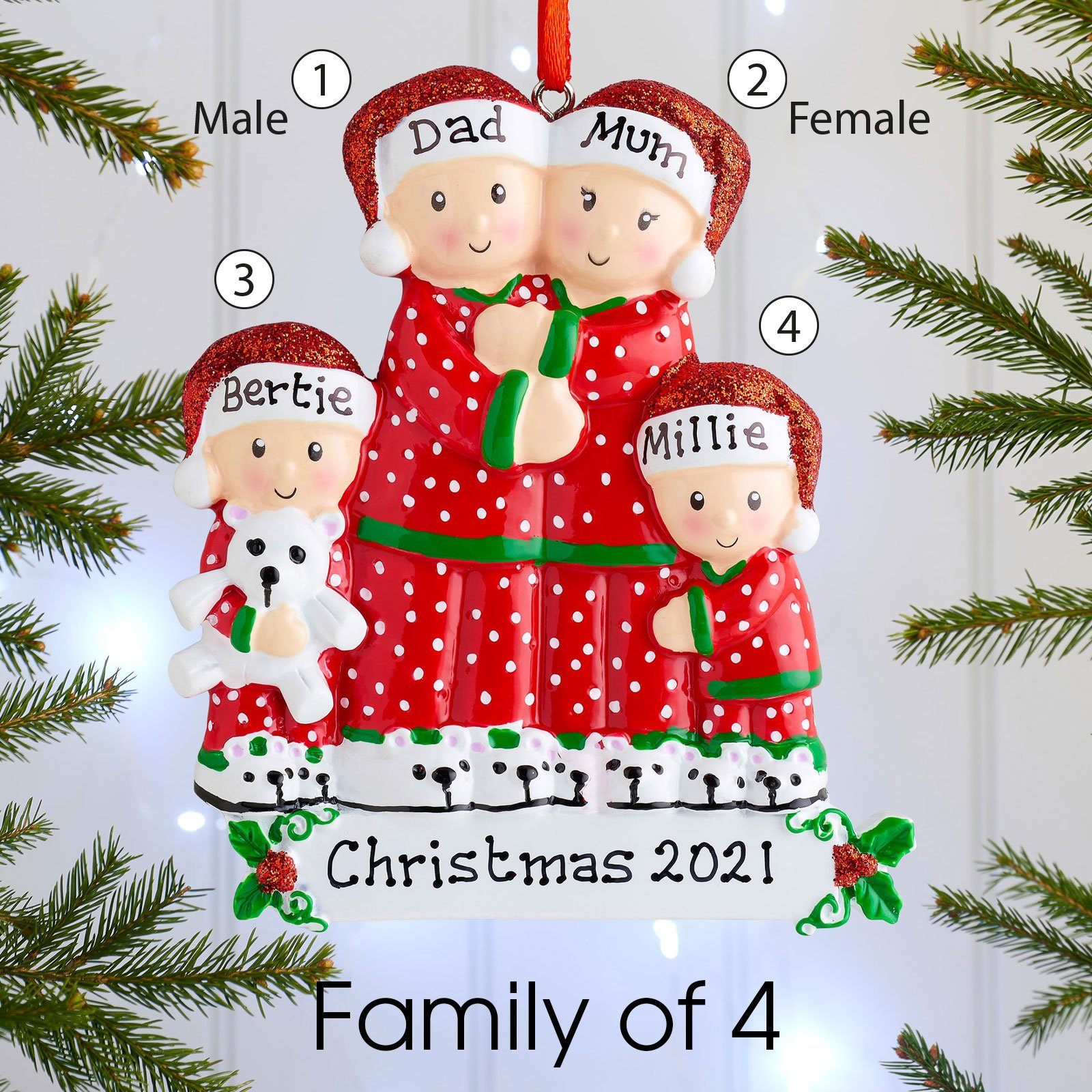 Christmas Ornament - Personalised Family Christmas Xmas Tree Decoration Ornament - Pajama Family