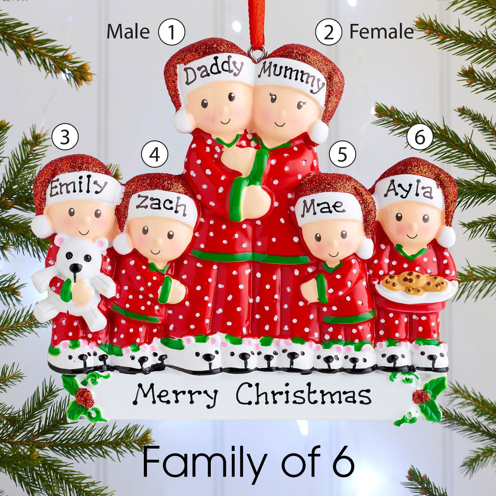 Christmas Ornament - Personalised Family Christmas Xmas Tree Decoration Ornament - Pajama Family