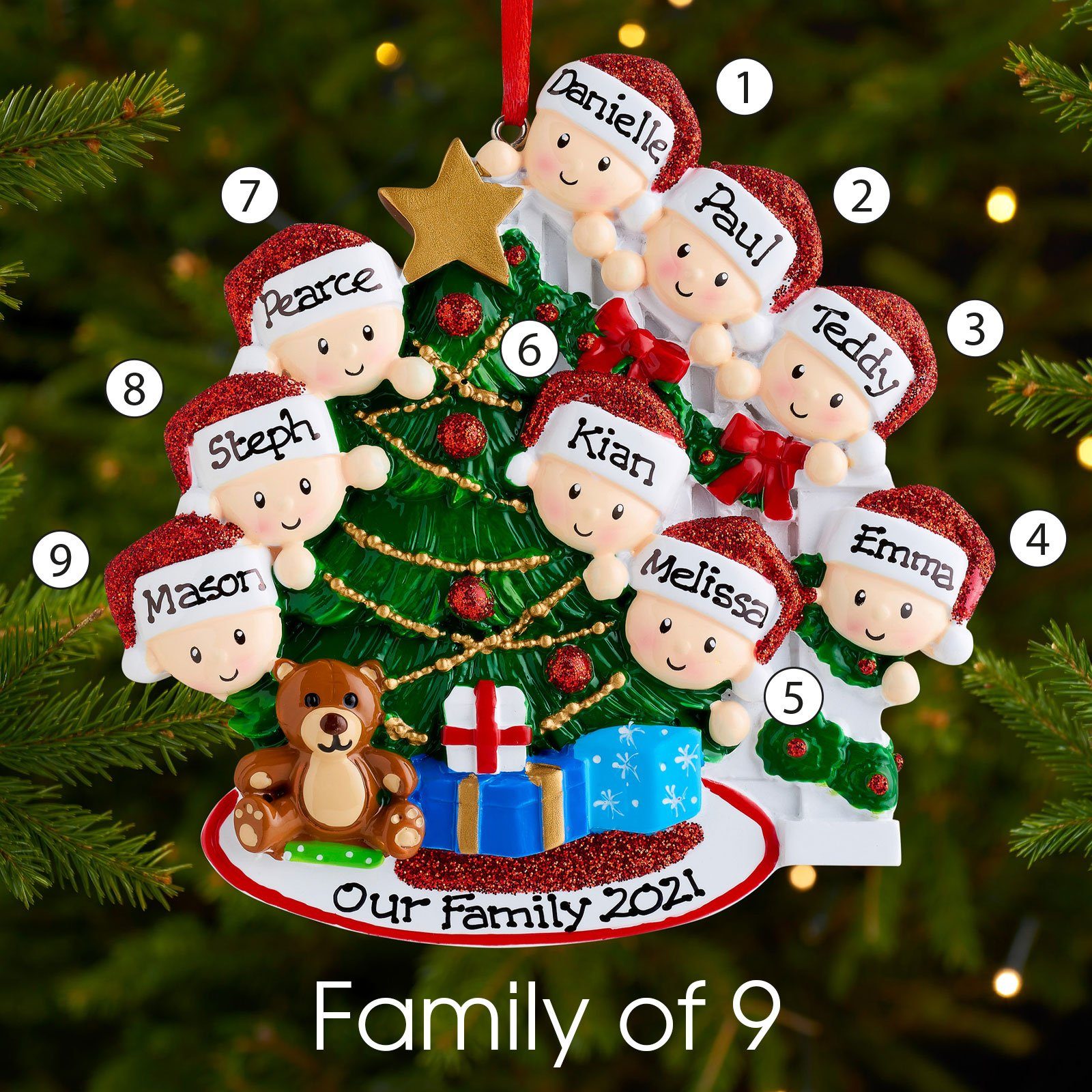 Christmas Ornament - Personalised Family Christmas Xmas Tree Decoration Ornament - Peeking Family