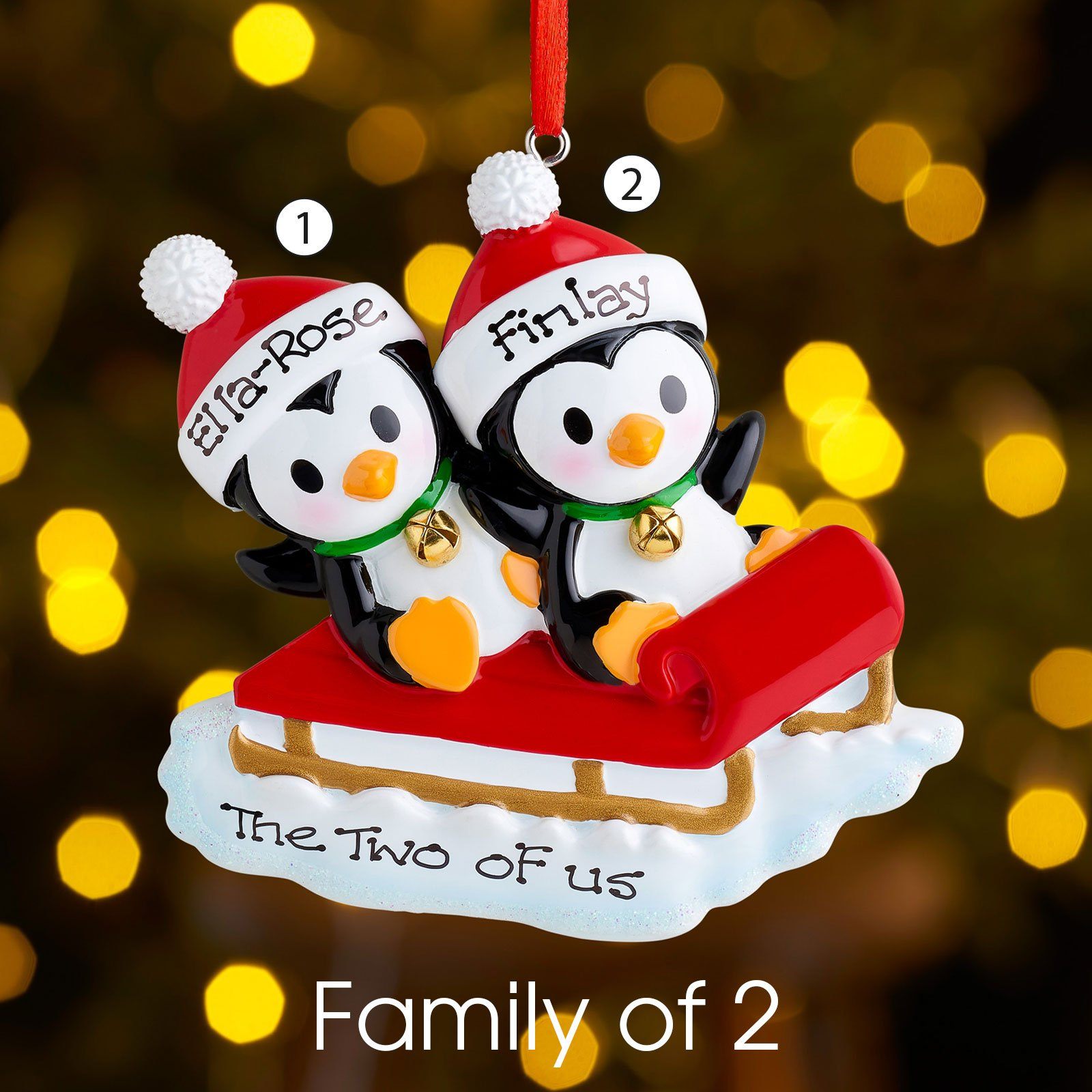 Christmas Ornament - Personalised Family Christmas Xmas Tree Decoration Ornament - Penguin On Sled Family