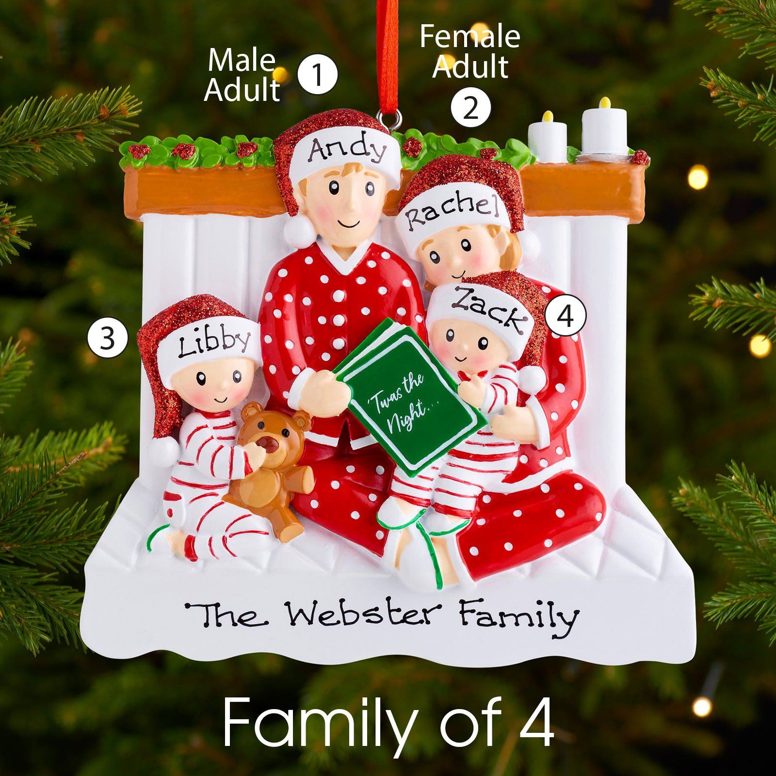 Christmas Ornament - Personalised Family Christmas Xmas Tree Decoration Ornament - Reading In Bed Family
