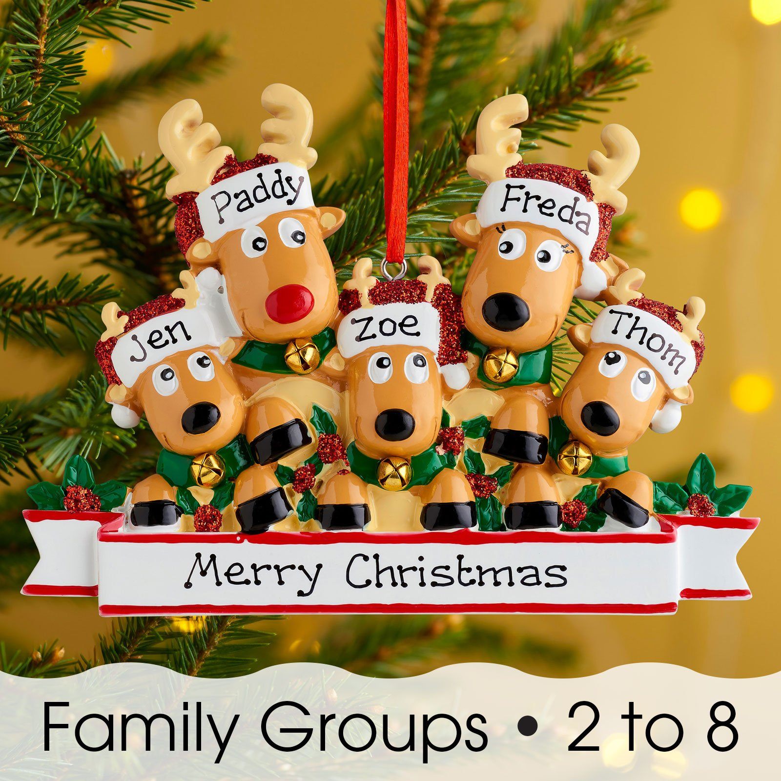 Christmas Ornament - Personalised Family Christmas Xmas Tree Decoration Ornament - Reindeer Family