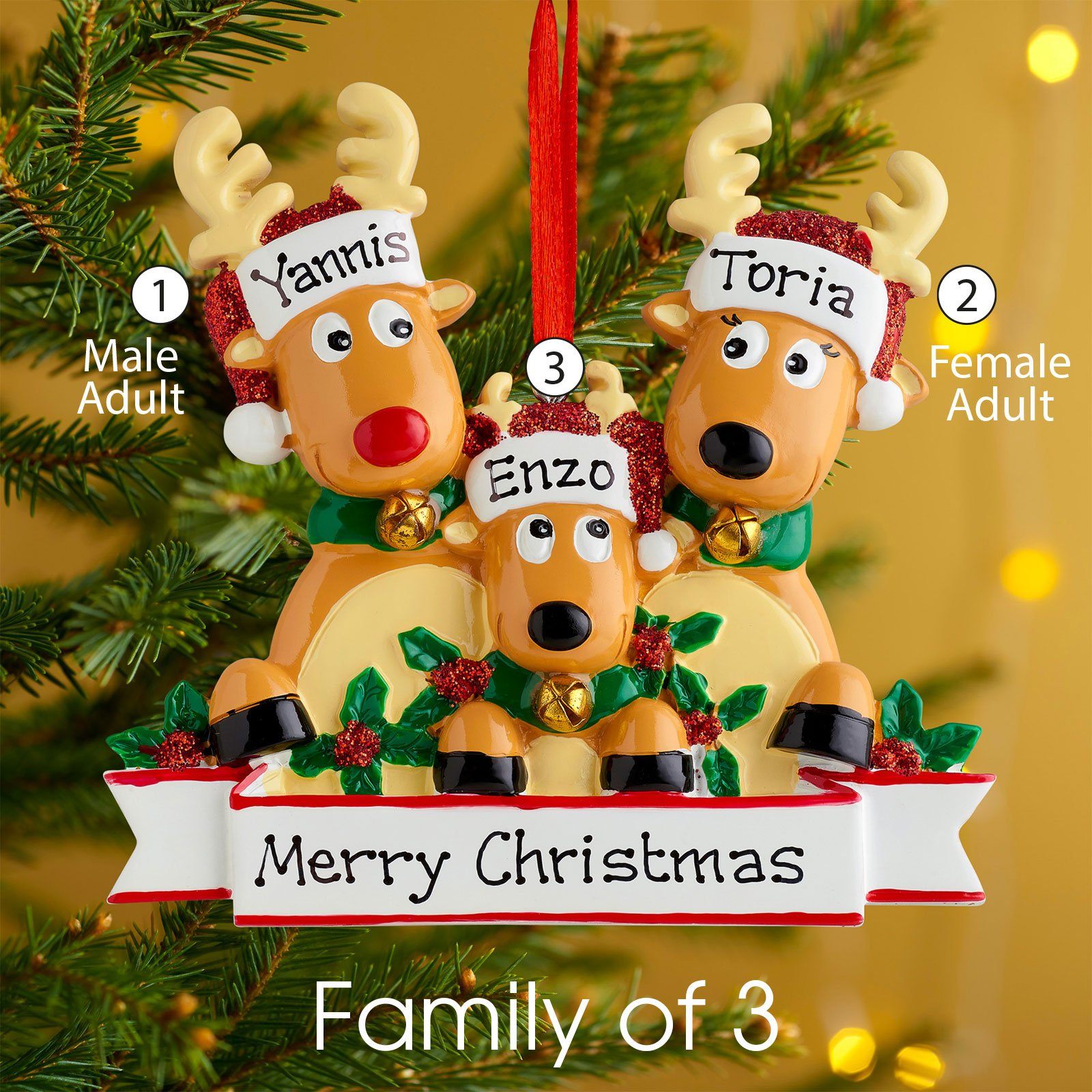 Christmas Ornament - Personalised Family Christmas Xmas Tree Decoration Ornament - Reindeer Family