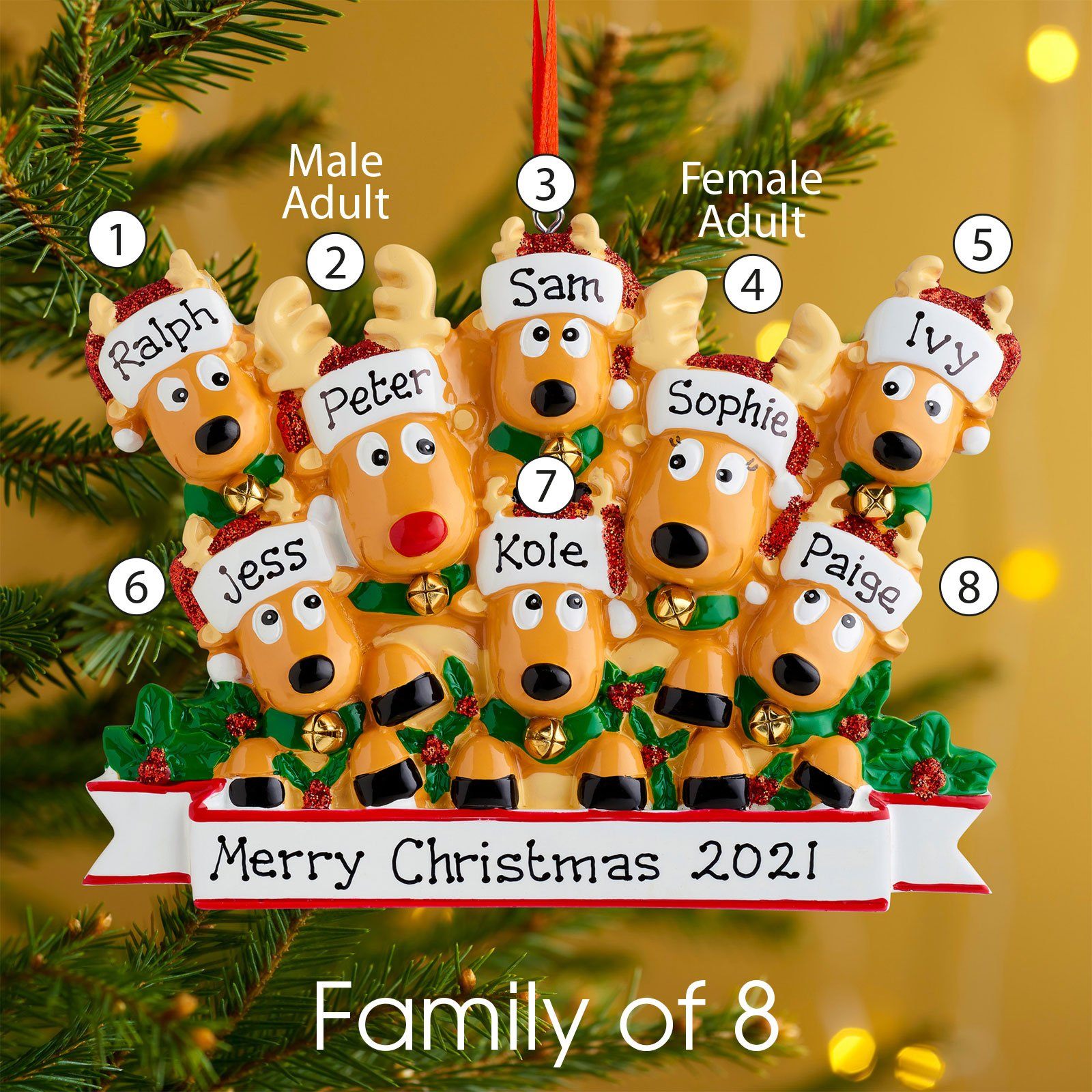 Christmas Ornament - Personalised Family Christmas Xmas Tree Decoration Ornament - Reindeer Family