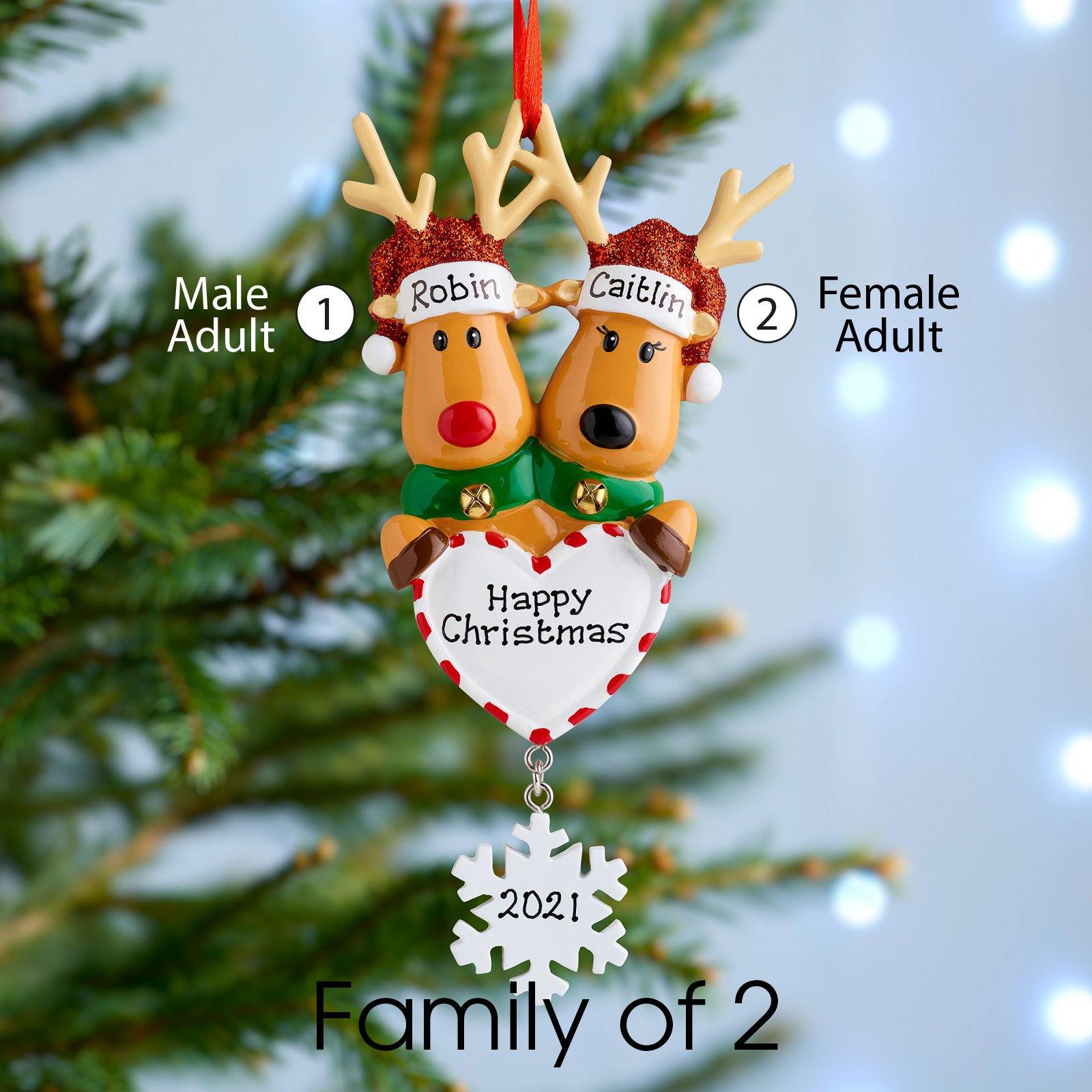 Christmas Ornament - Personalised Family Christmas Xmas Tree Decoration Ornament - Reindeer Snowflake Family