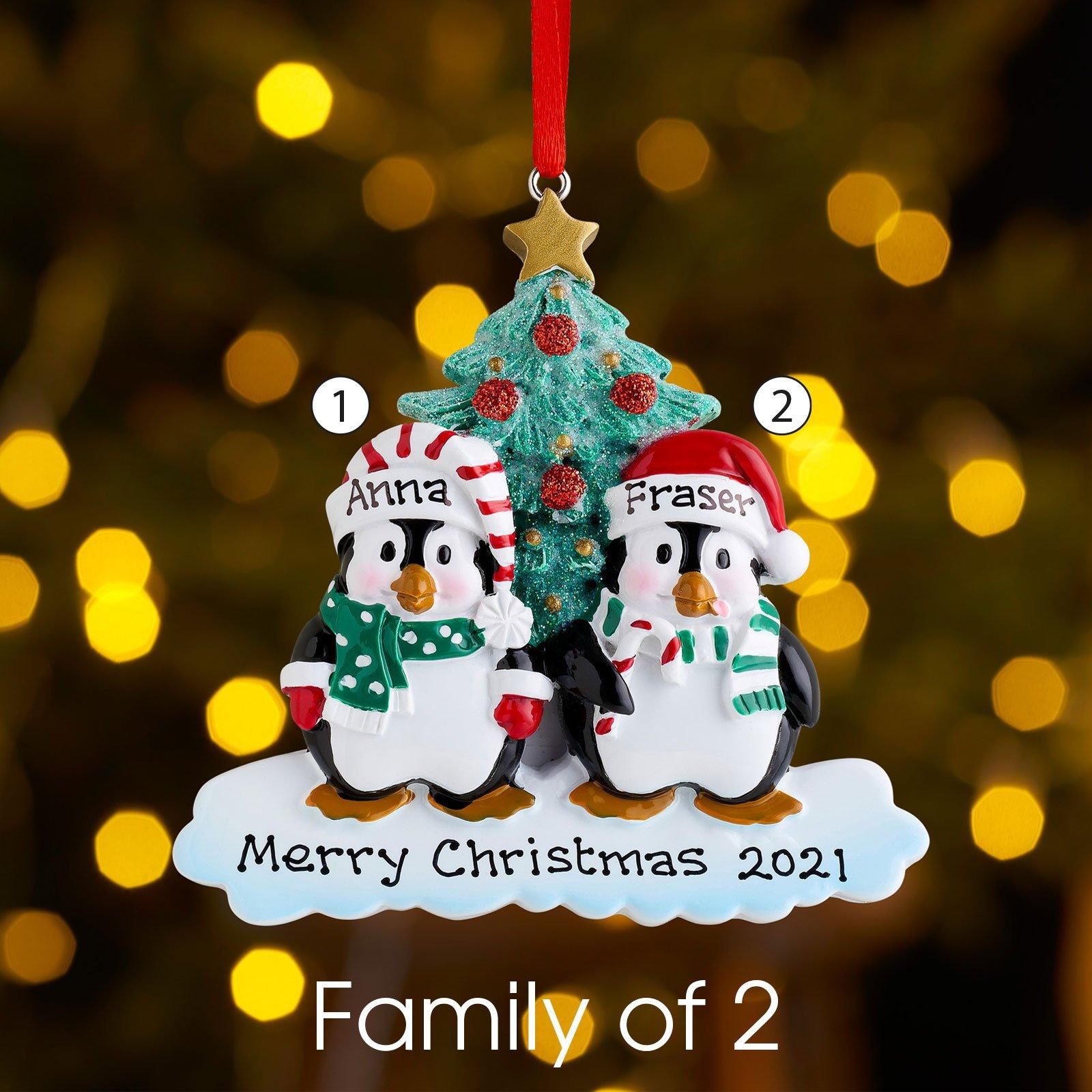 Personalised Family Christmas Xmas Tree Decoration Ornament Winter Penguin Family